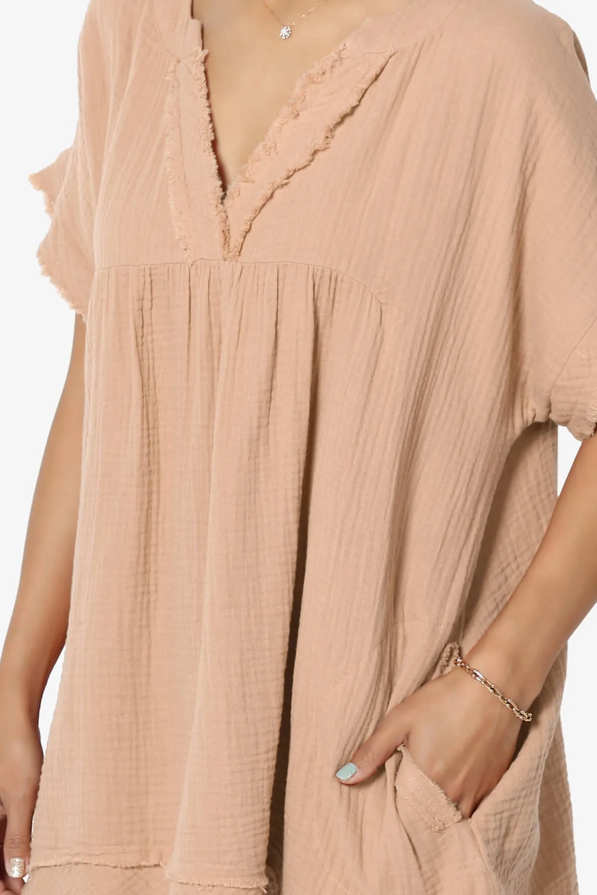Milly Gauze V-Neck Babydoll Shirt Tunic PLUS
