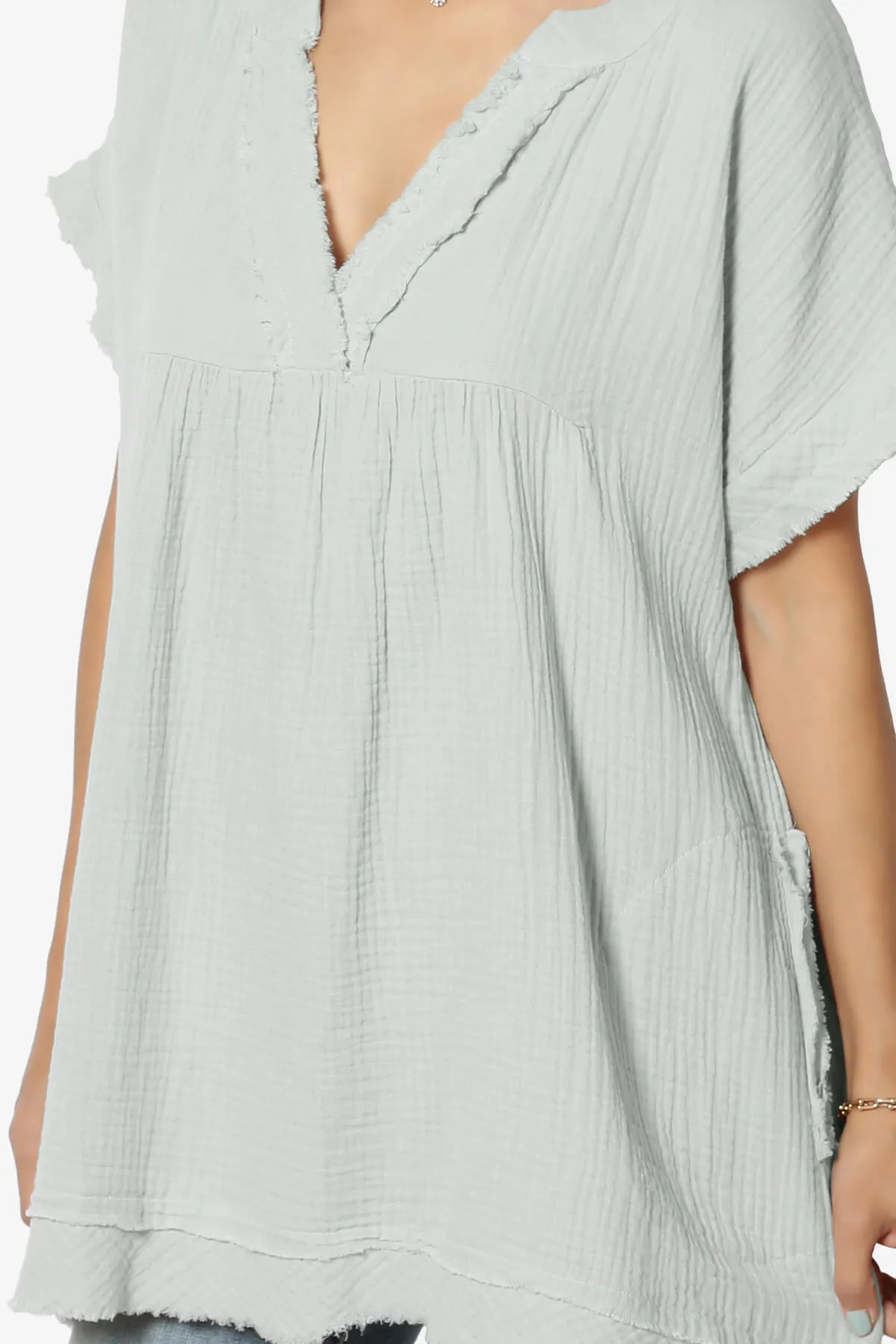 Milly Gauze V-Neck Babydoll Shirt Tunic PLUS