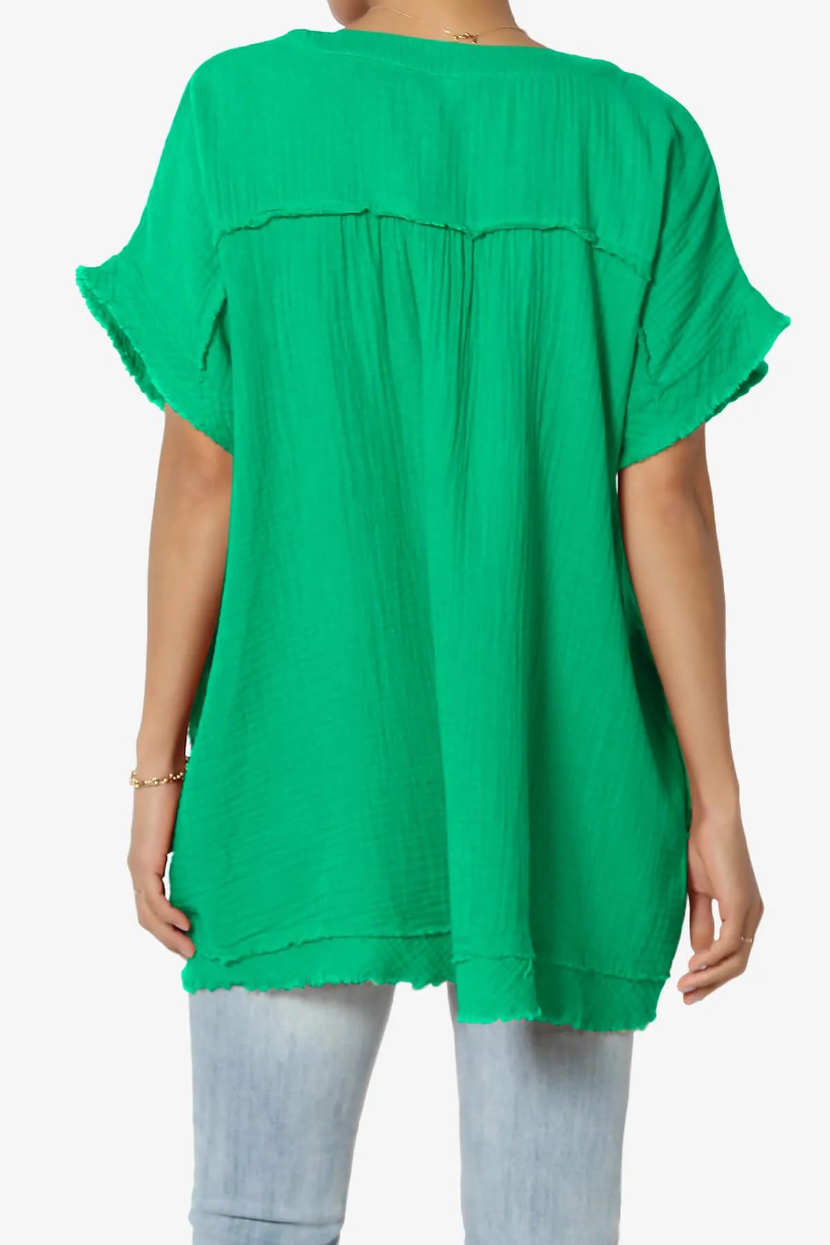 Milly Gauze V-Neck Babydoll Shirt Tunic PLUS