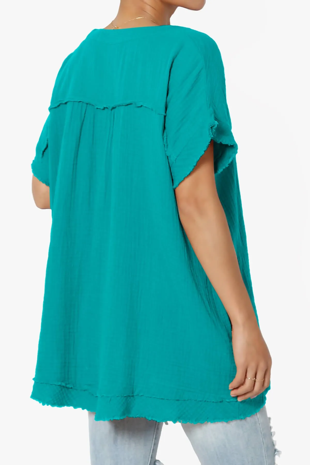 Milly Gauze V-Neck Babydoll Shirt Tunic PLUS