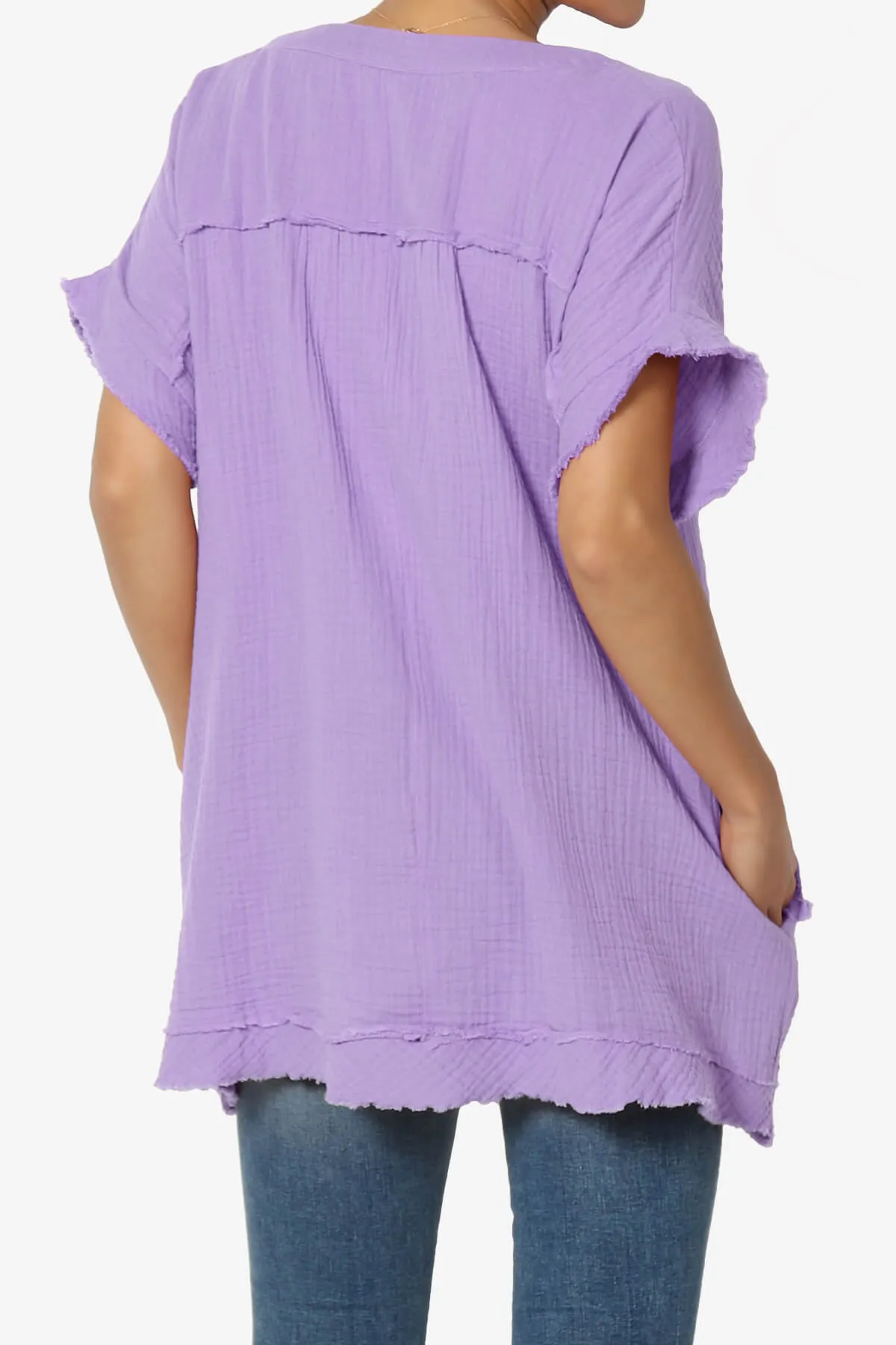 Milly Gauze V-Neck Babydoll Shirt Tunic PLUS