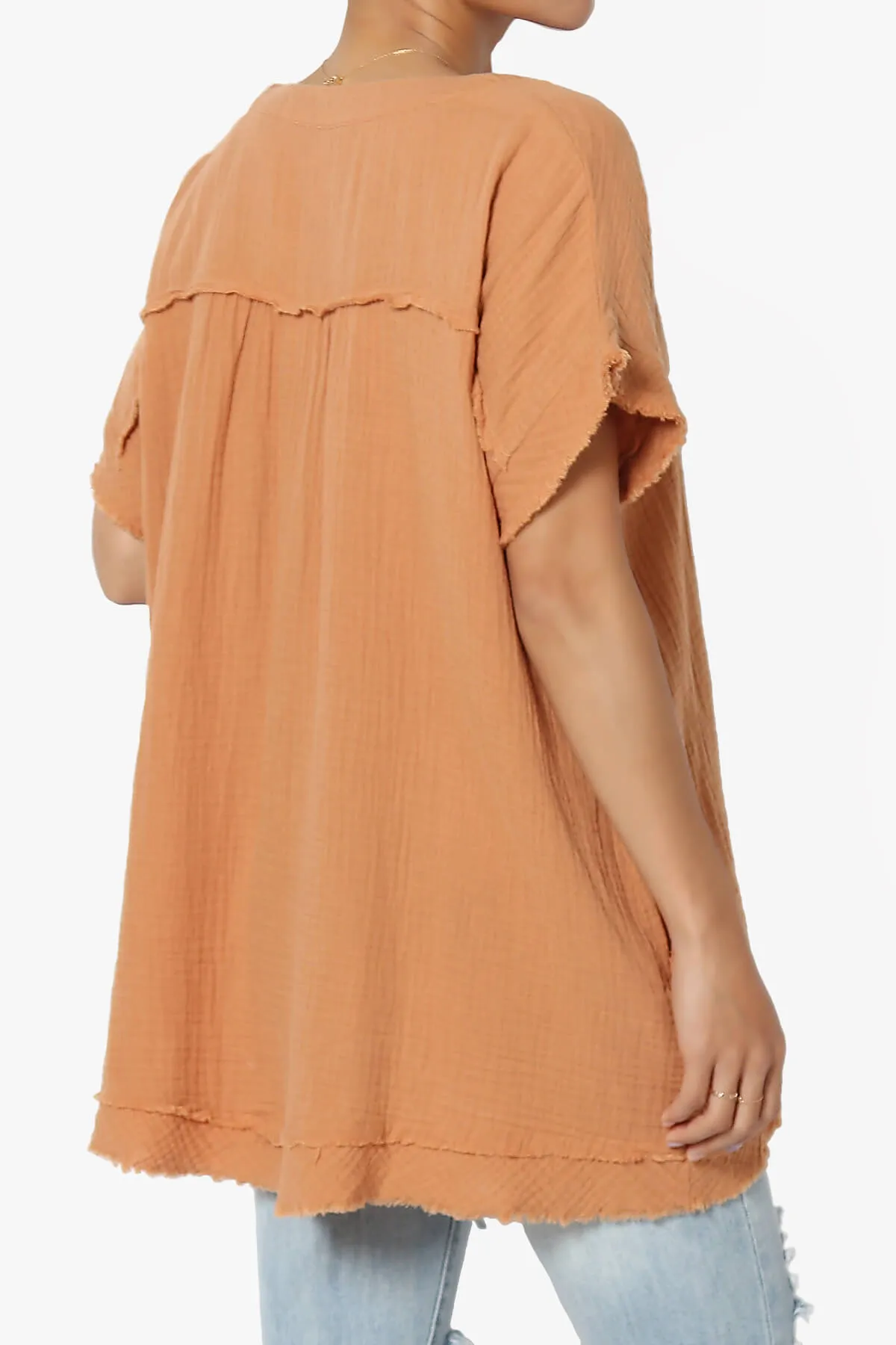 Milly Gauze V-Neck Babydoll Shirt Tunic PLUS