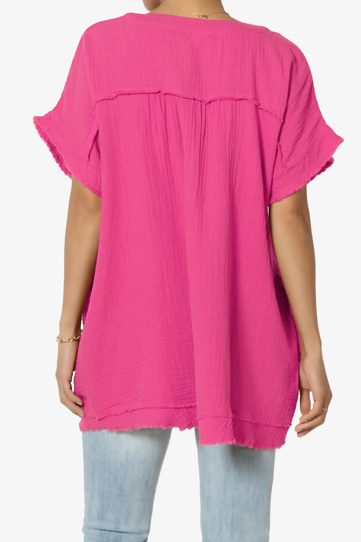 Milly Gauze V-Neck Babydoll Shirt Tunic PLUS