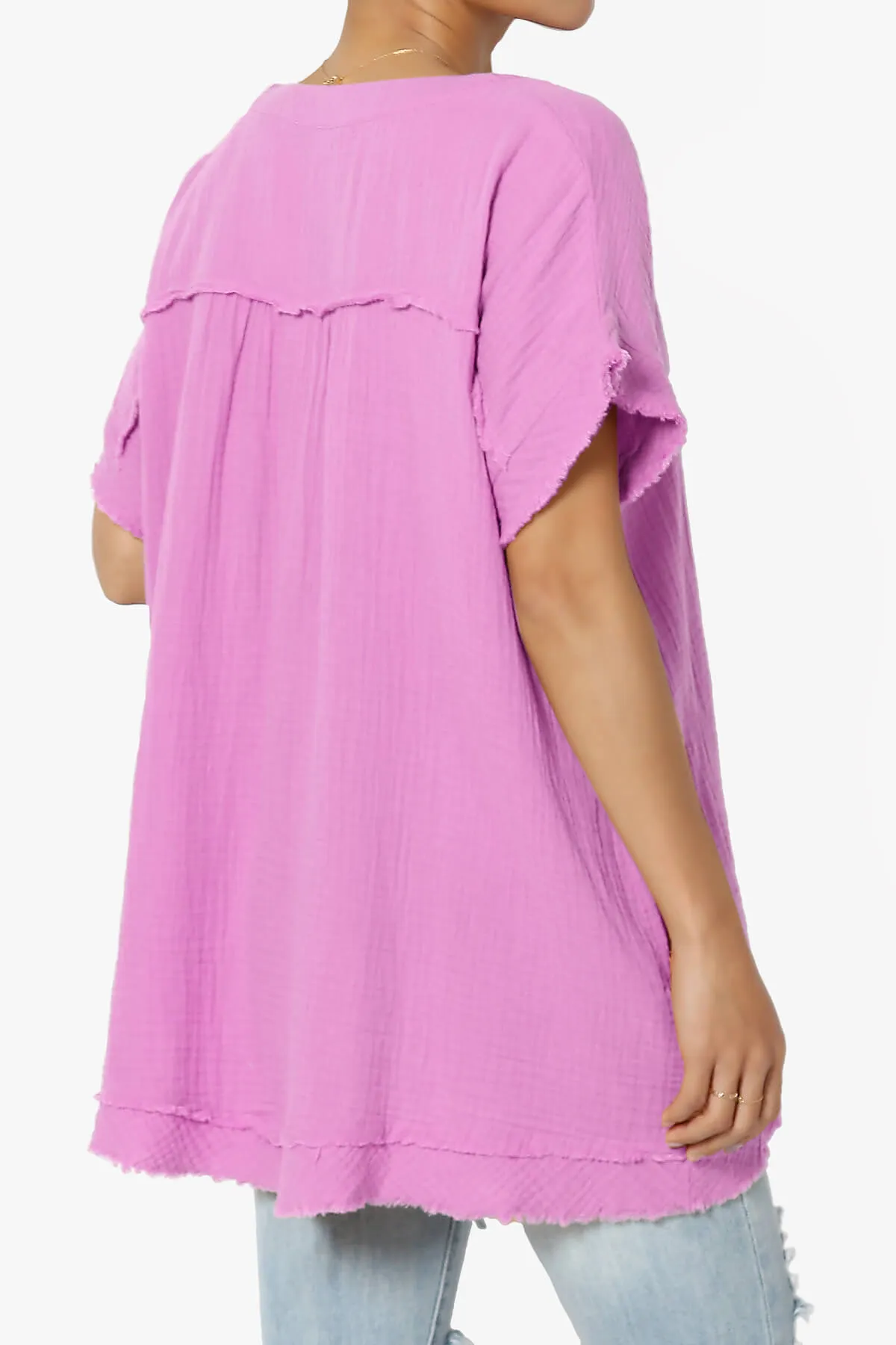 Milly Gauze V-Neck Babydoll Shirt Tunic PLUS