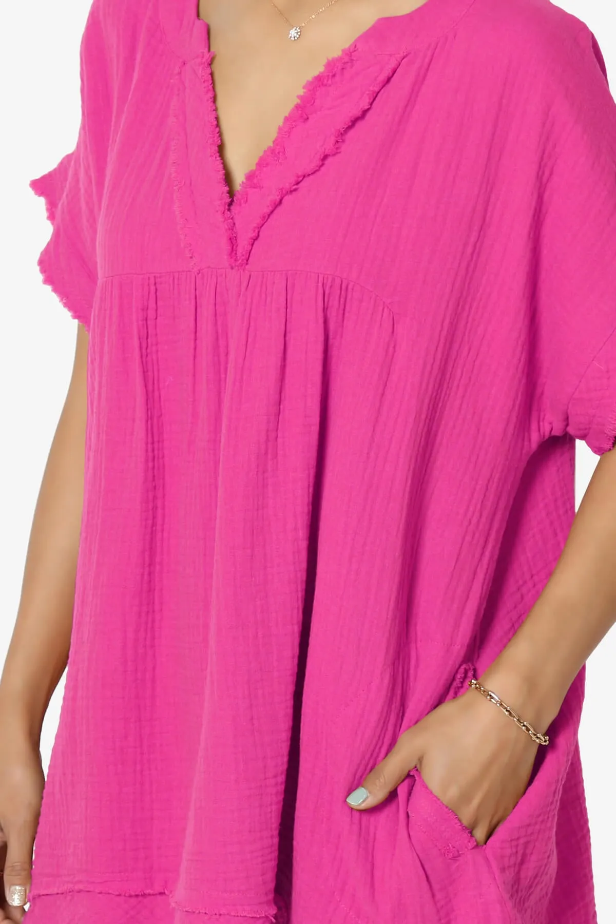Milly Gauze V-Neck Babydoll Shirt Tunic PLUS