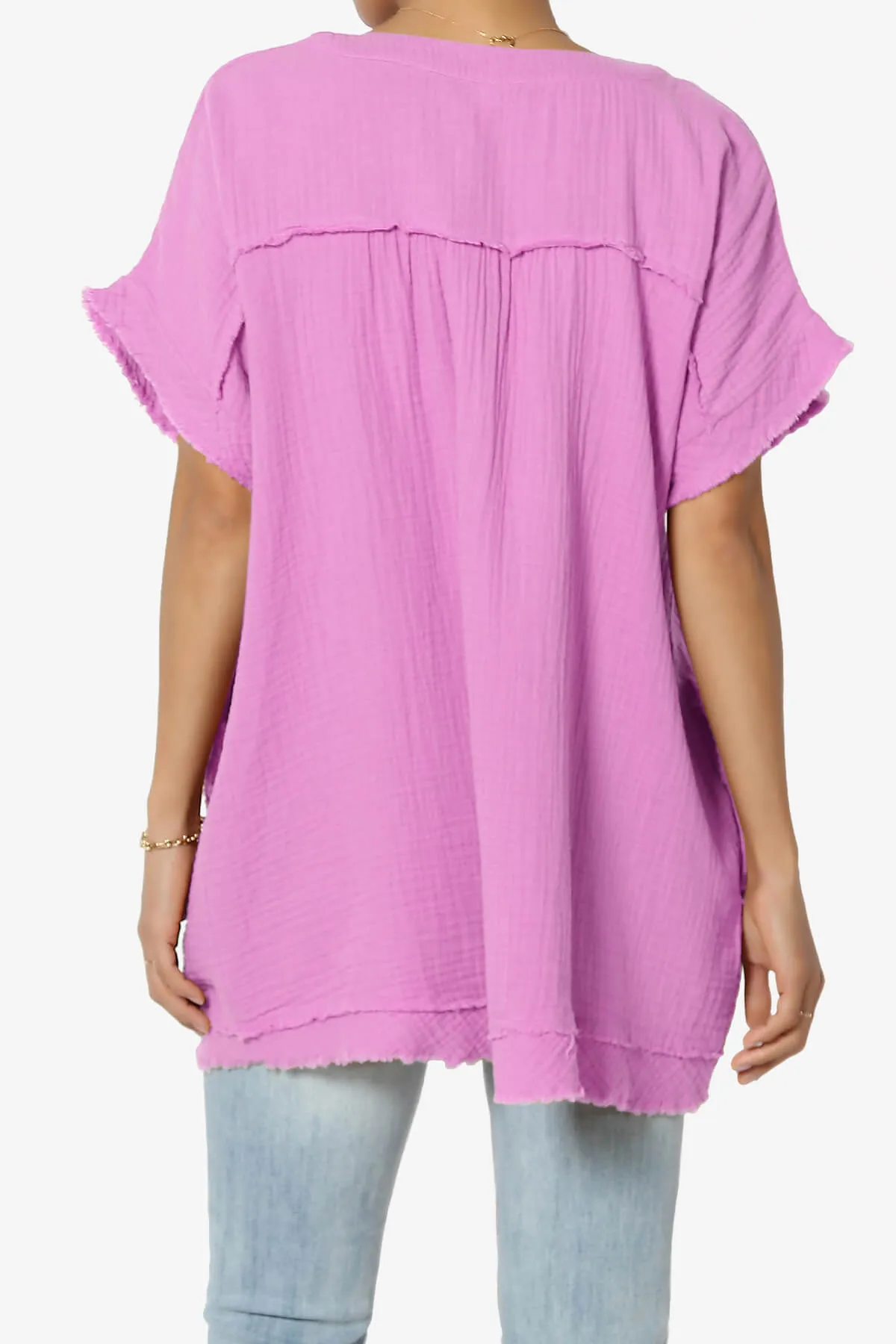 Milly Gauze V-Neck Babydoll Shirt Tunic PLUS
