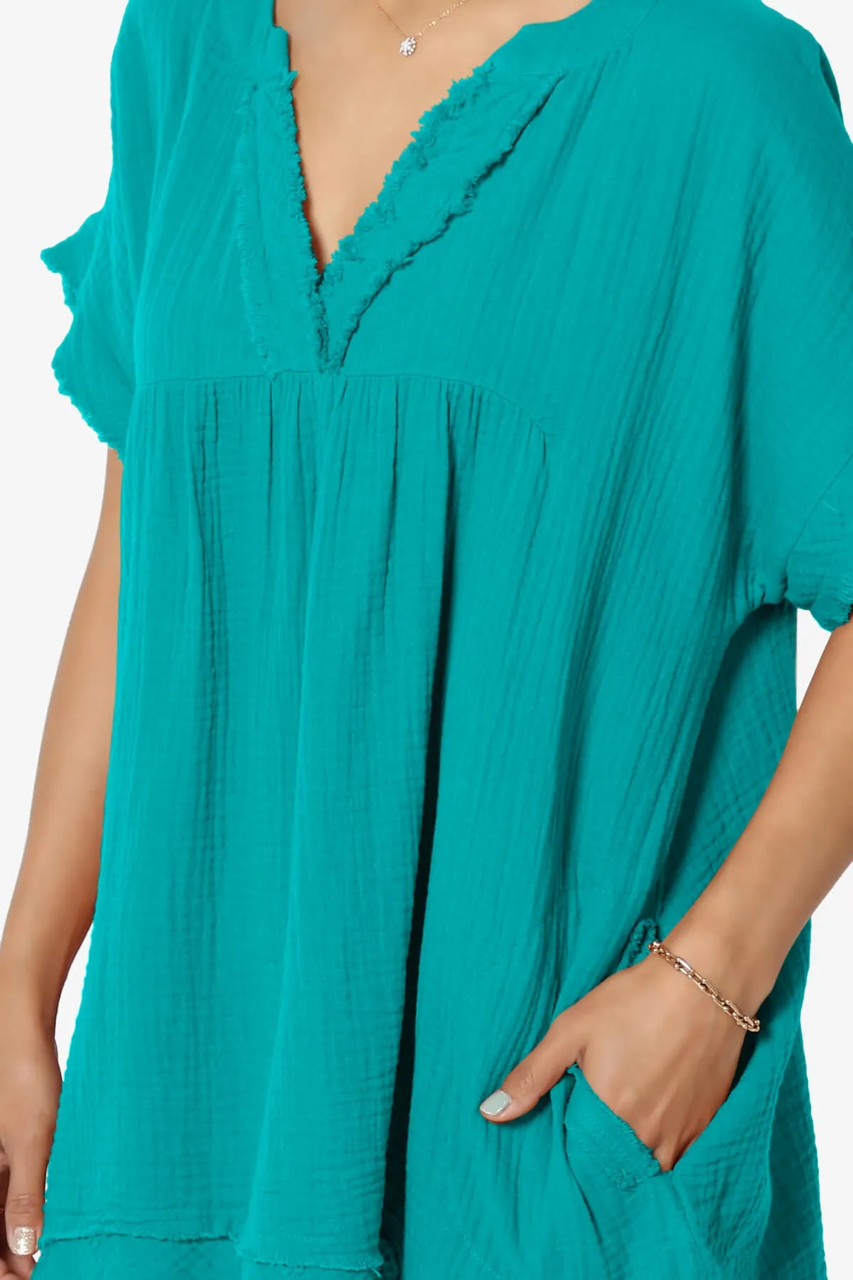 Milly Gauze V-Neck Babydoll Shirt Tunic PLUS