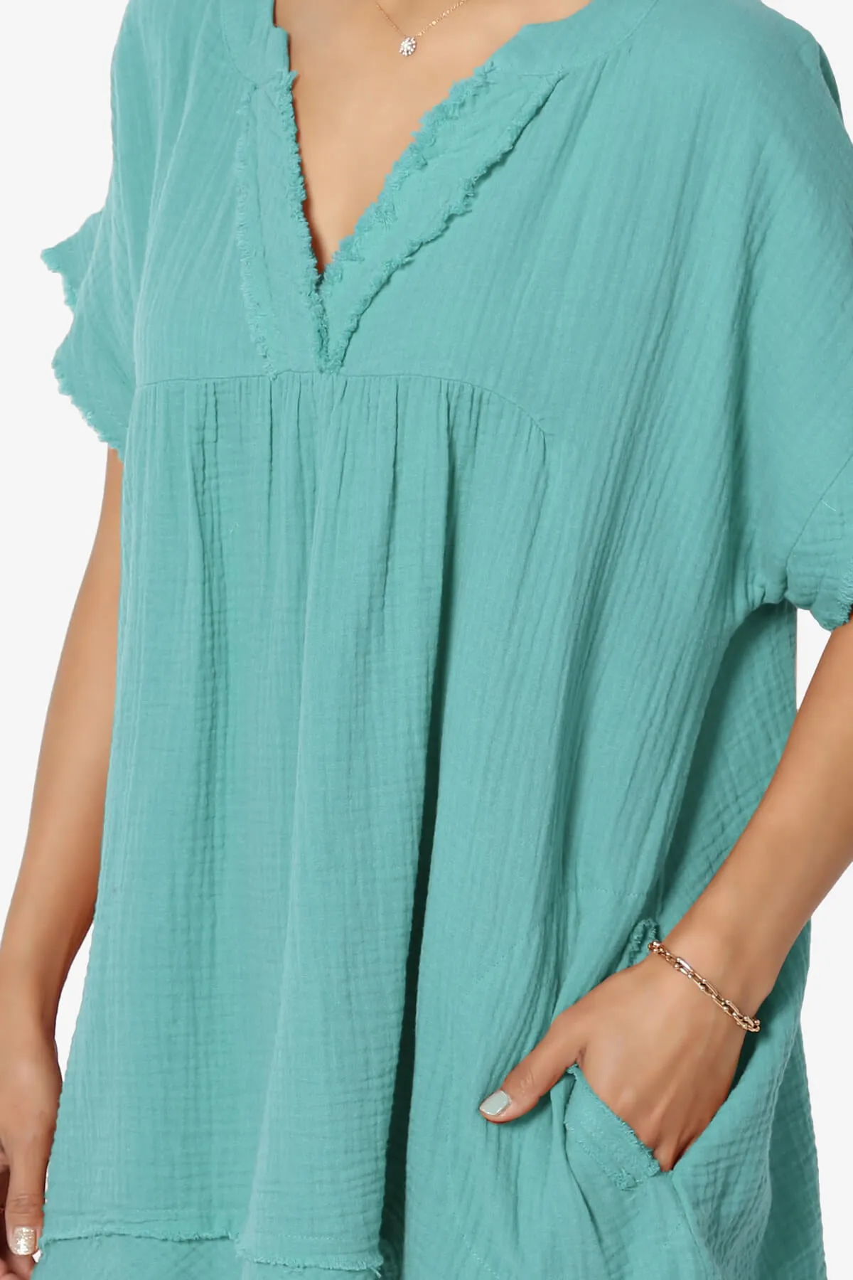 Milly Gauze V-Neck Babydoll Shirt Tunic PLUS