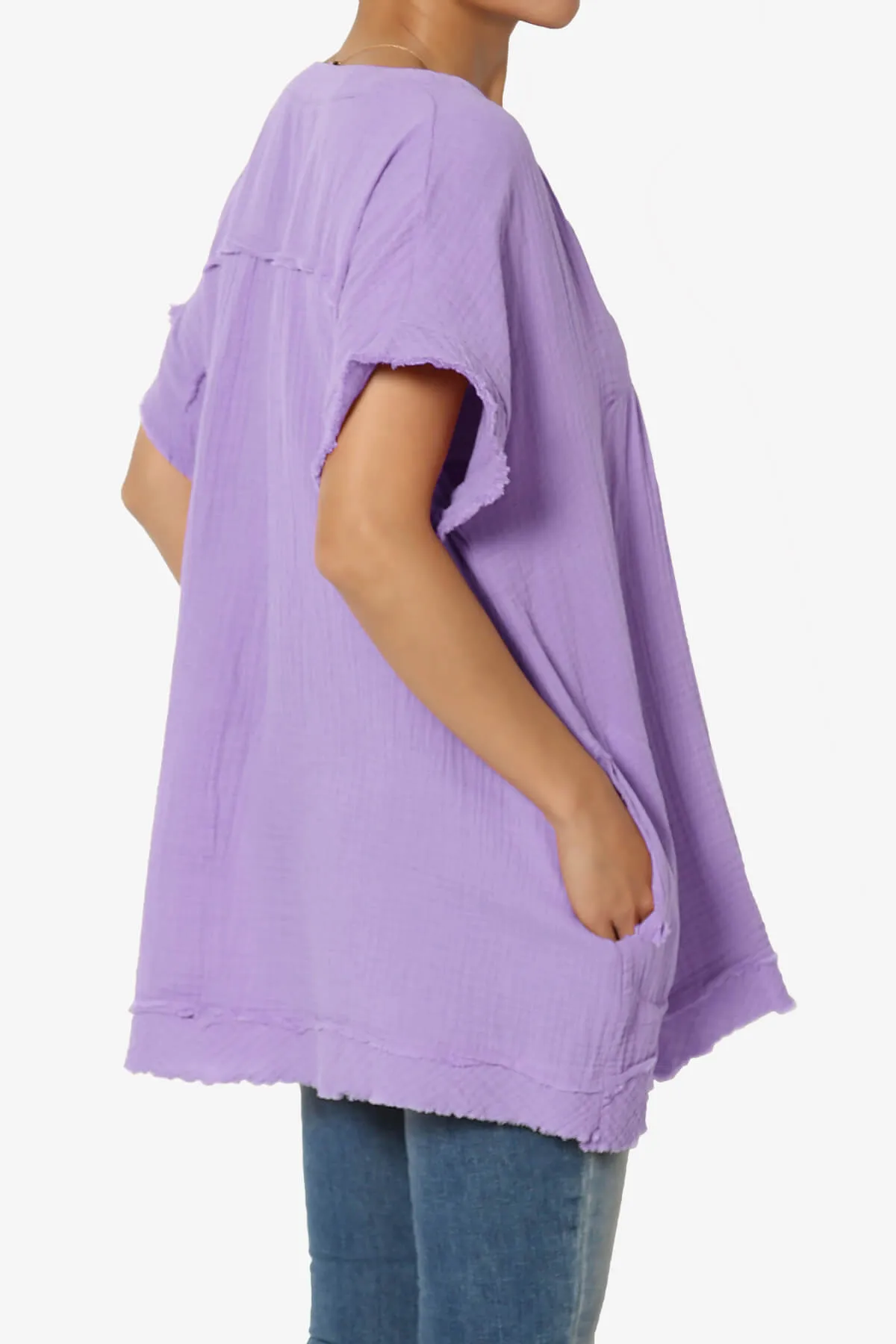 Milly Gauze V-Neck Babydoll Shirt Tunic PLUS