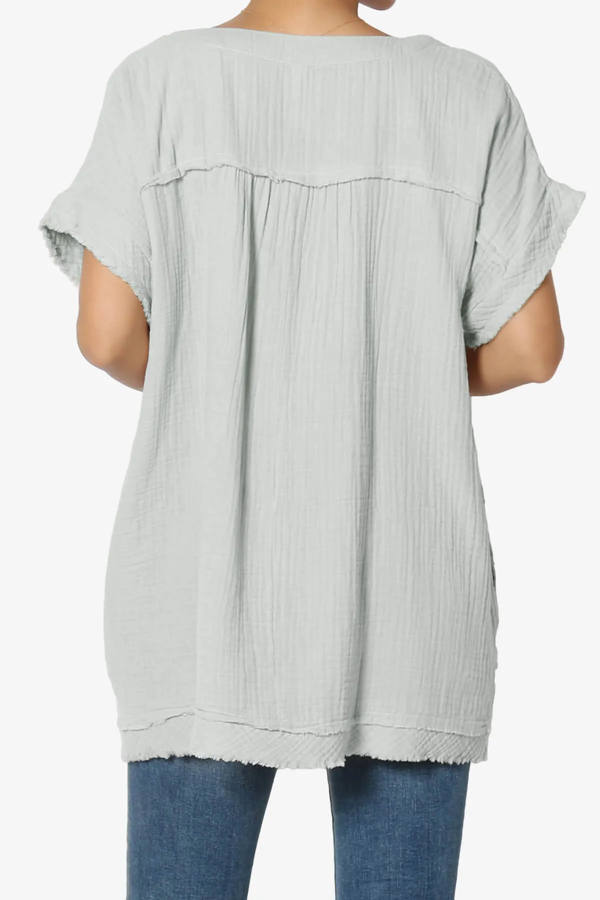 Milly Gauze V-Neck Babydoll Shirt Tunic PLUS