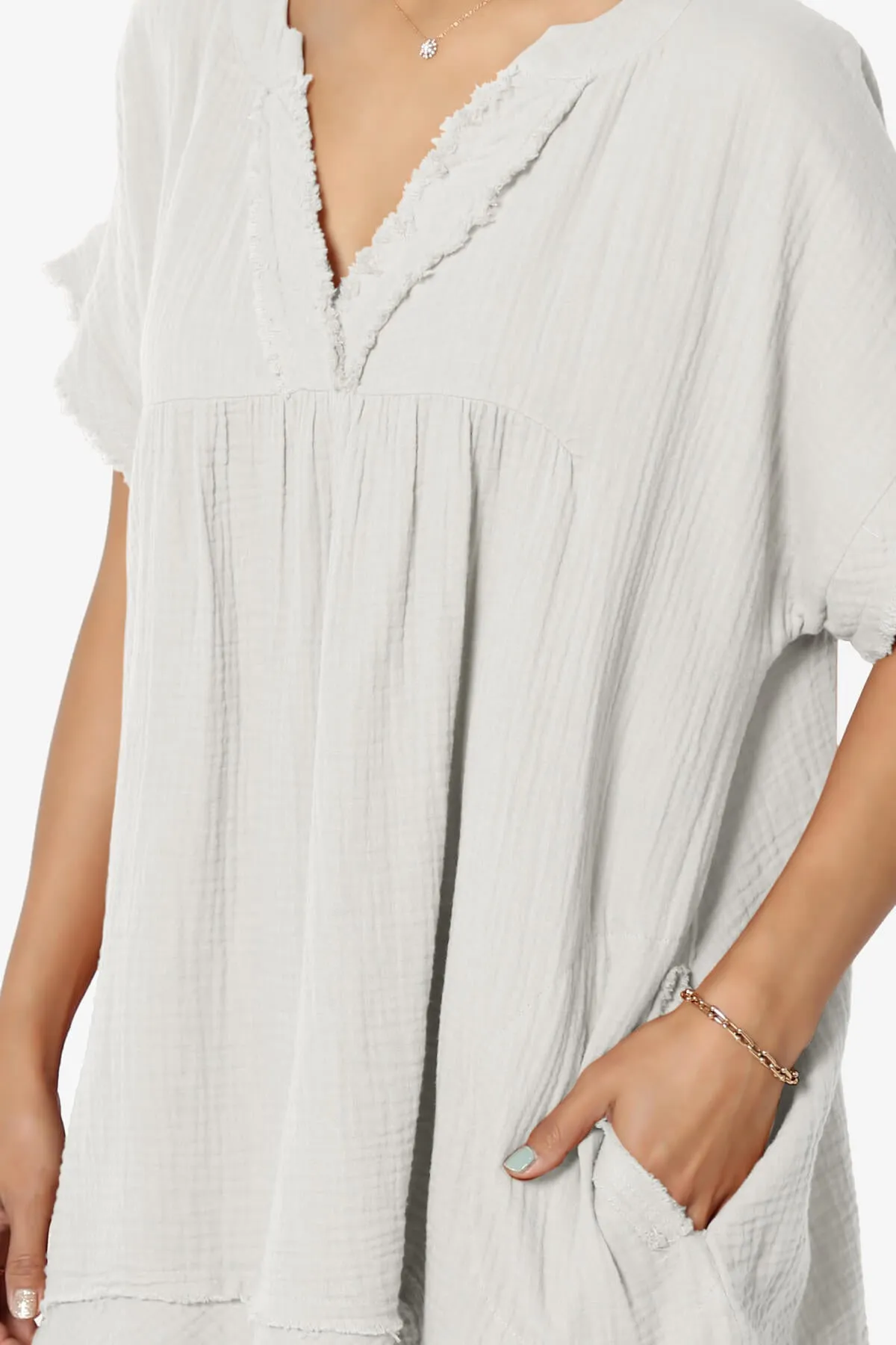 Milly Gauze V-Neck Babydoll Shirt Tunic PLUS