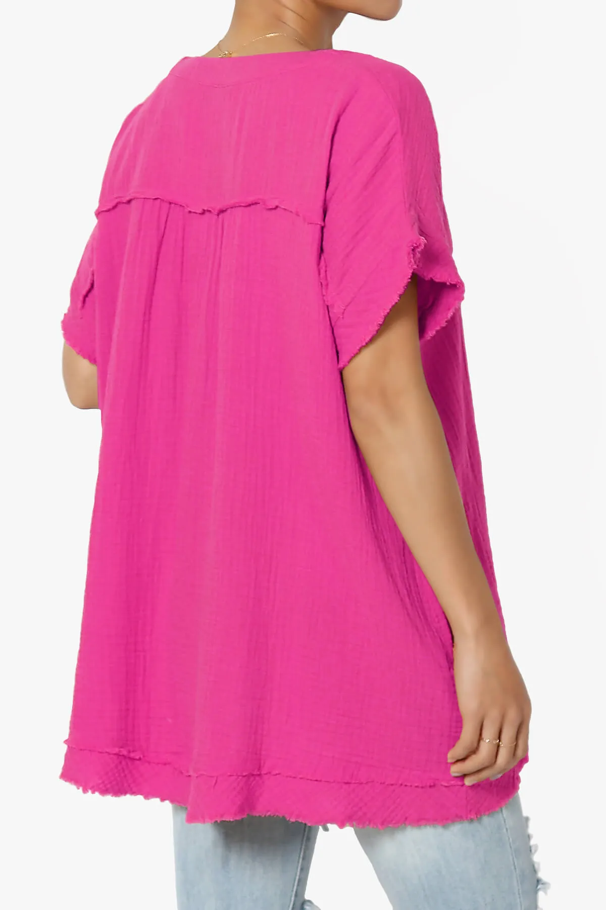 Milly Gauze V-Neck Babydoll Shirt Tunic PLUS