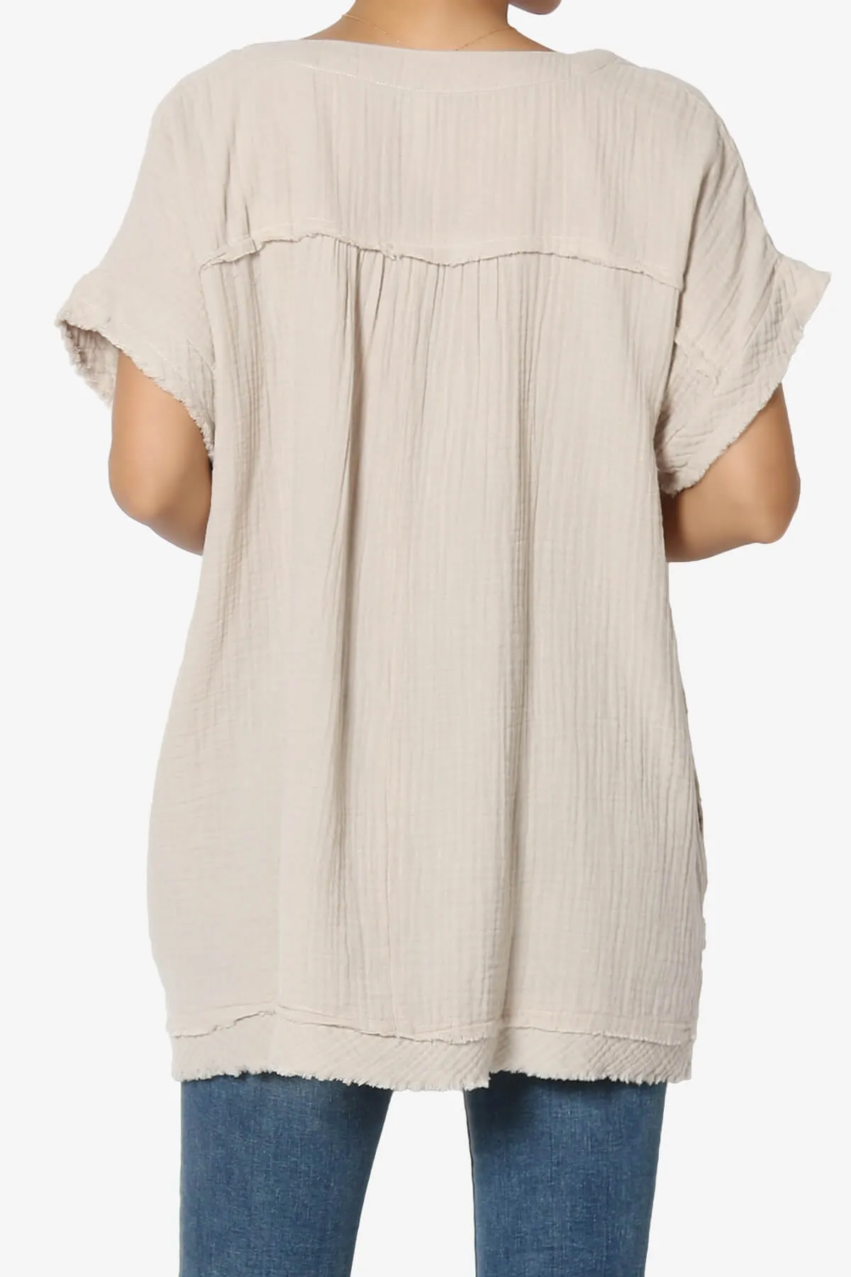 Milly Gauze V-Neck Babydoll Shirt Tunic PLUS