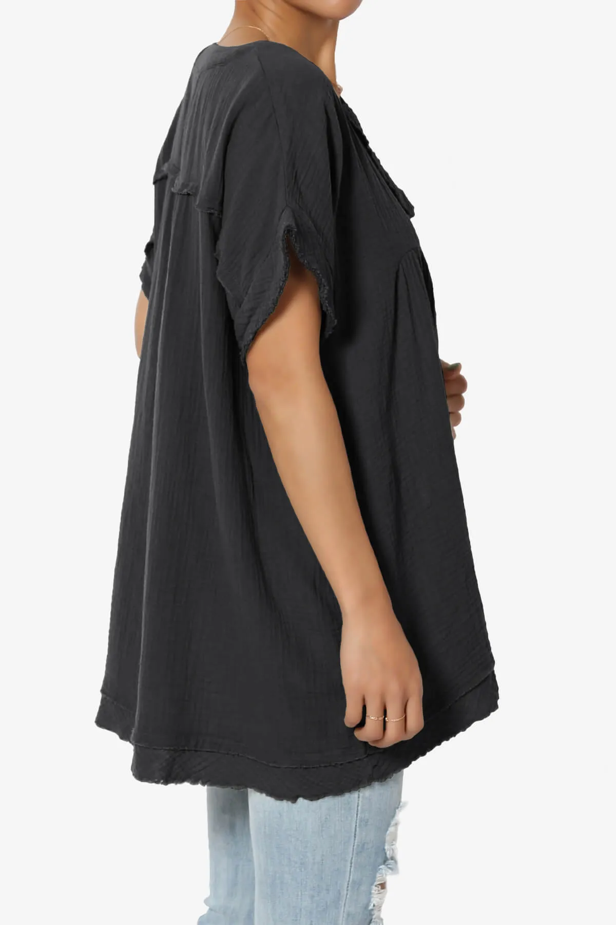 Milly Gauze V-Neck Babydoll Shirt Tunic PLUS