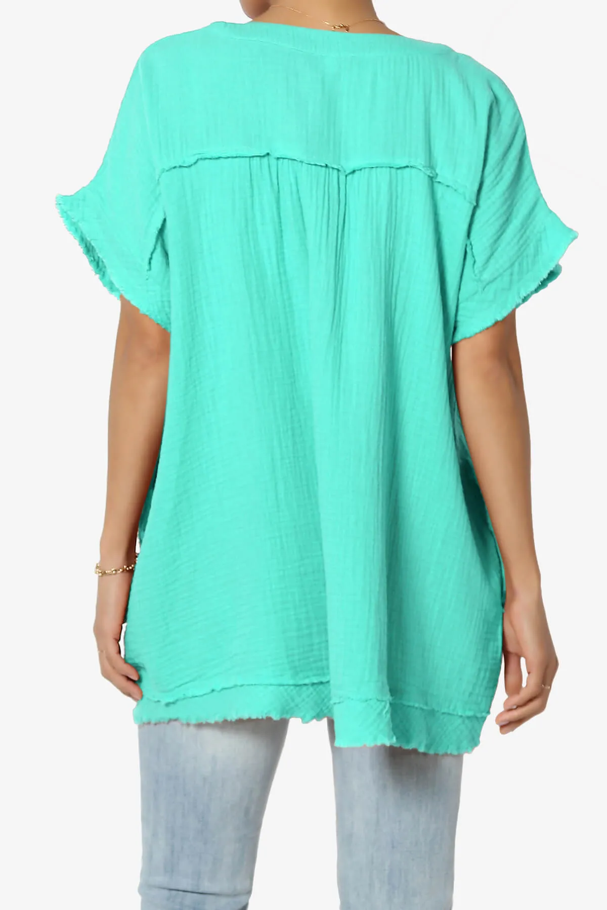 Milly Gauze V-Neck Babydoll Shirt Tunic PLUS