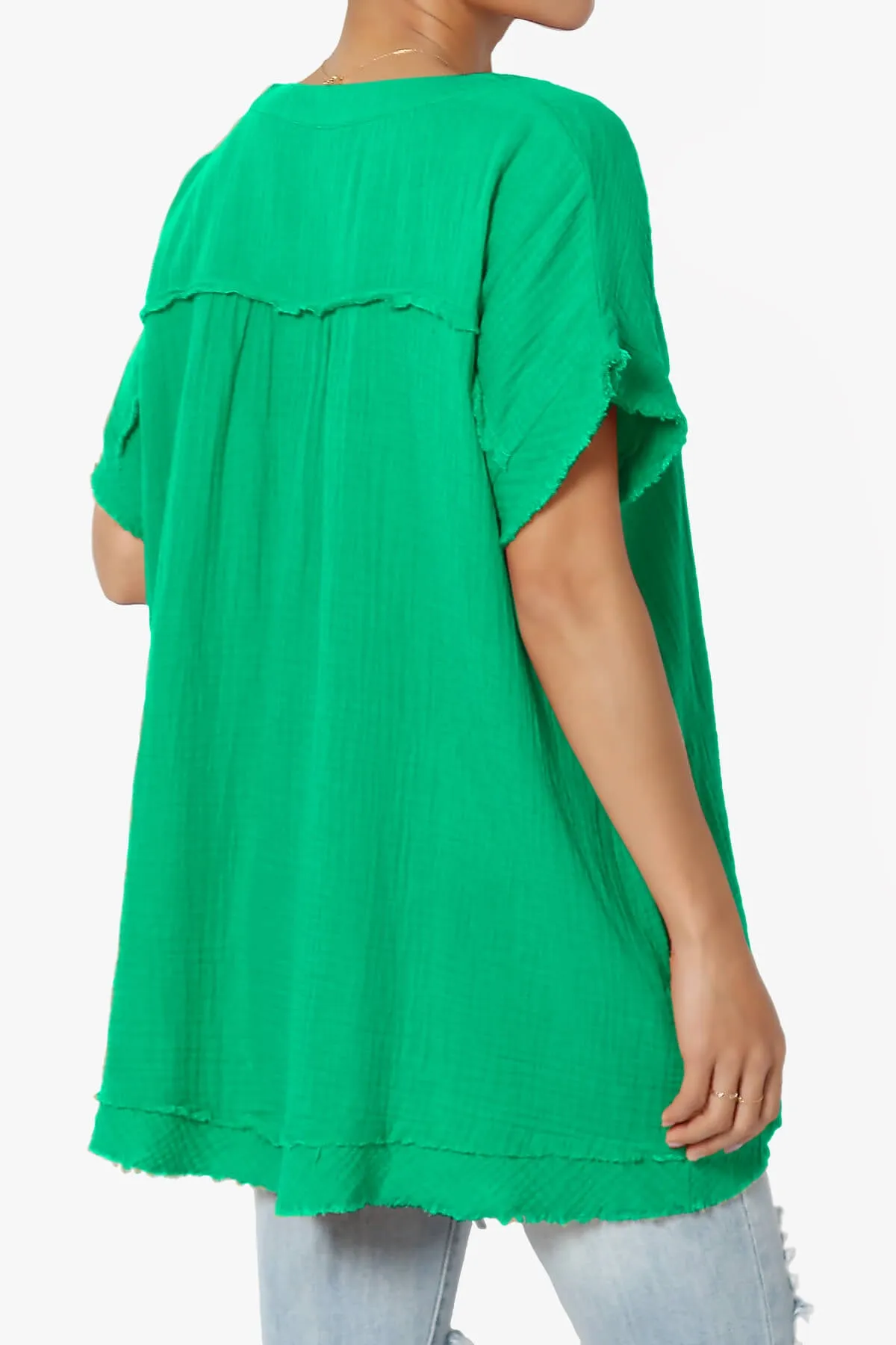 Milly Gauze V-Neck Babydoll Shirt Tunic PLUS