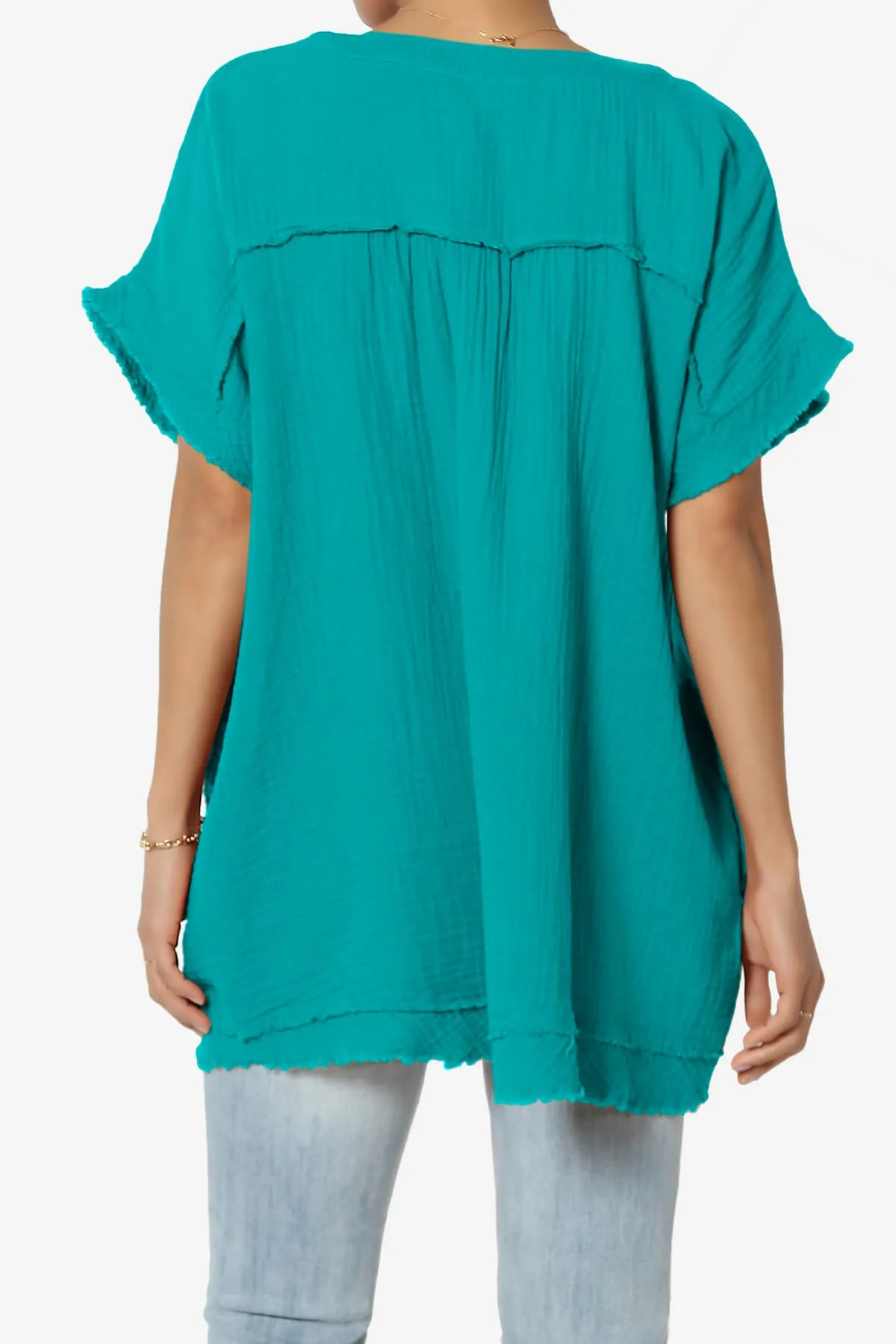 Milly Gauze V-Neck Babydoll Shirt Tunic PLUS
