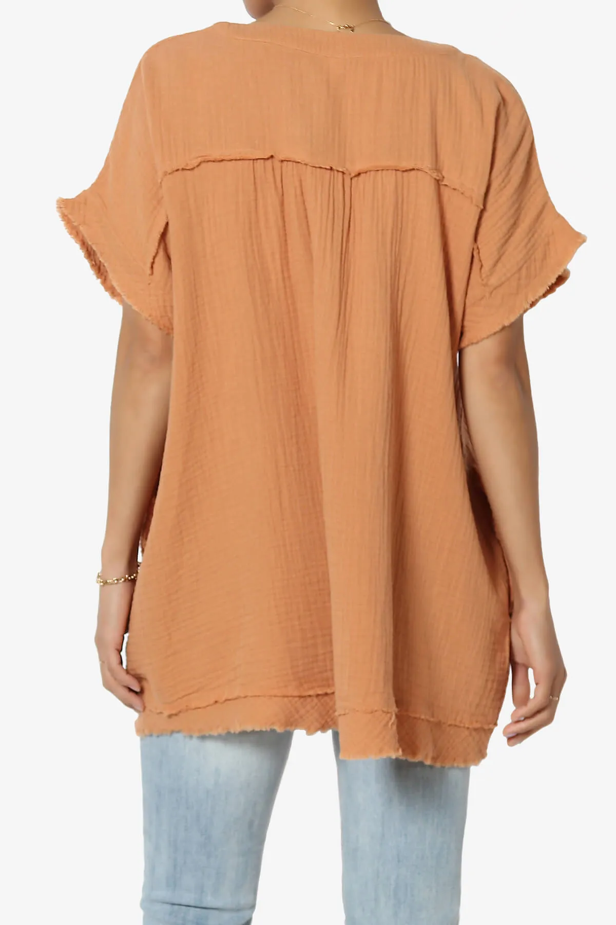 Milly Gauze V-Neck Babydoll Shirt Tunic PLUS