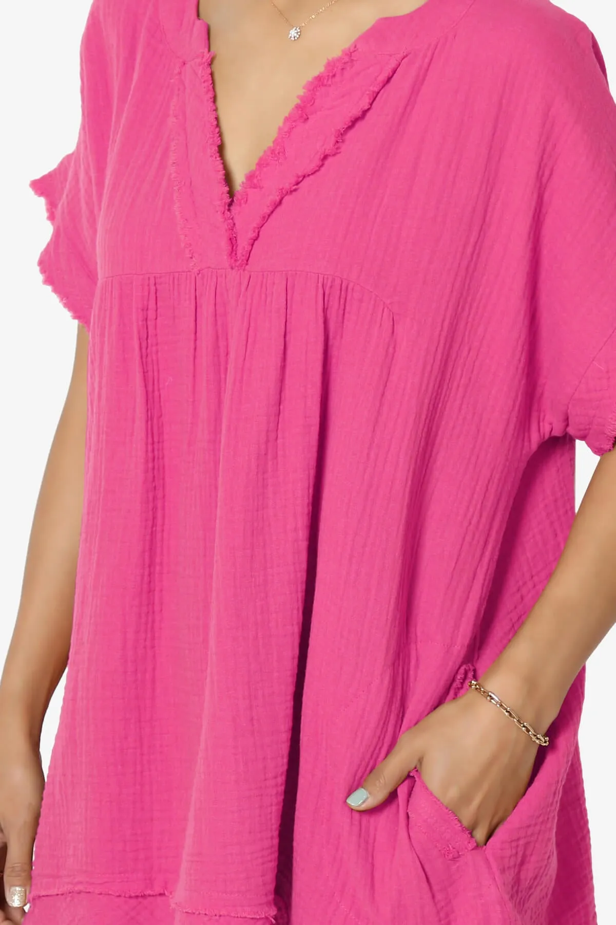 Milly Gauze V-Neck Babydoll Shirt Tunic PLUS