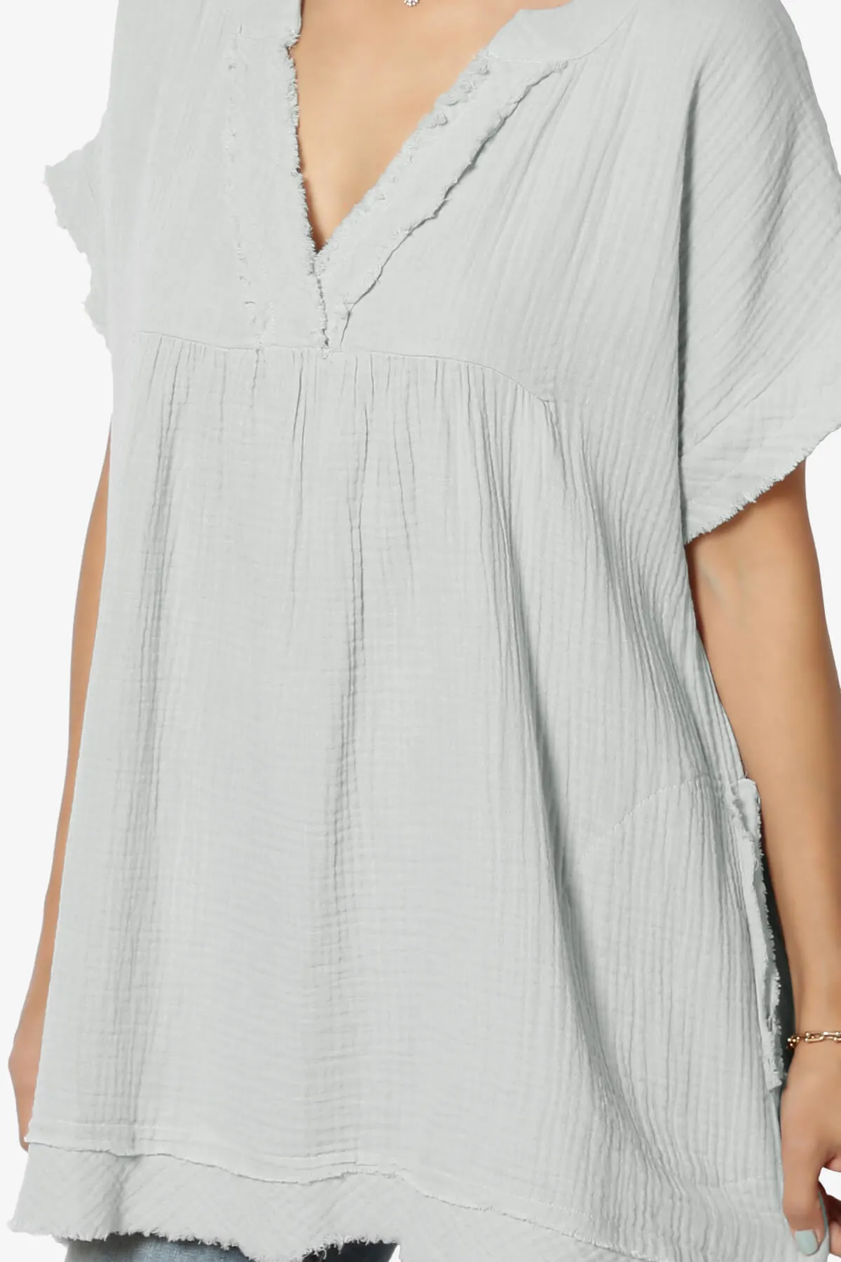 Milly Gauze V-Neck Babydoll Shirt Tunic PLUS