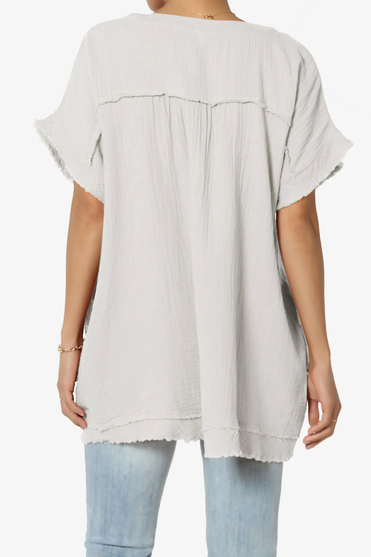 Milly Gauze V-Neck Babydoll Shirt Tunic PLUS