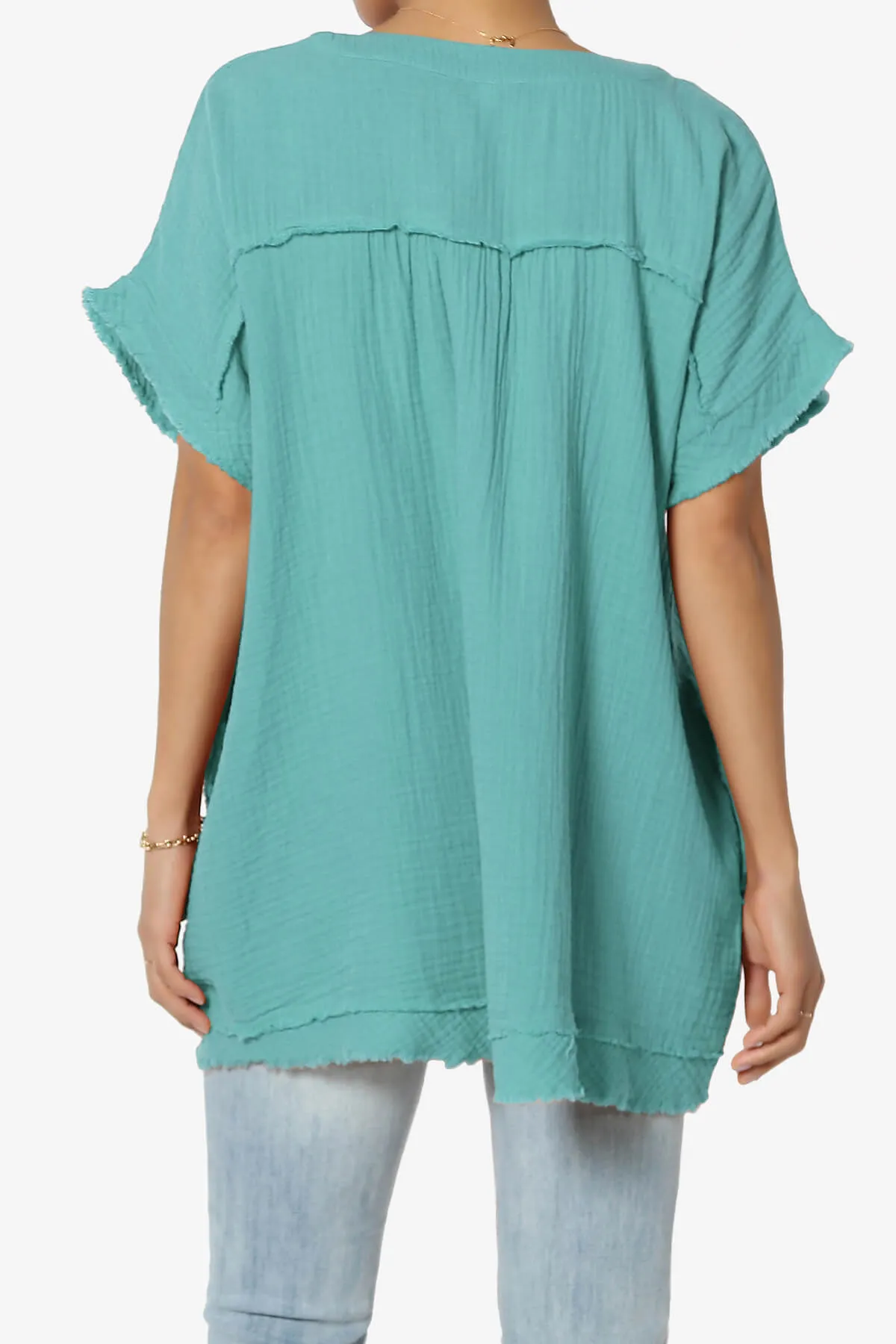 Milly Gauze V-Neck Babydoll Shirt Tunic PLUS