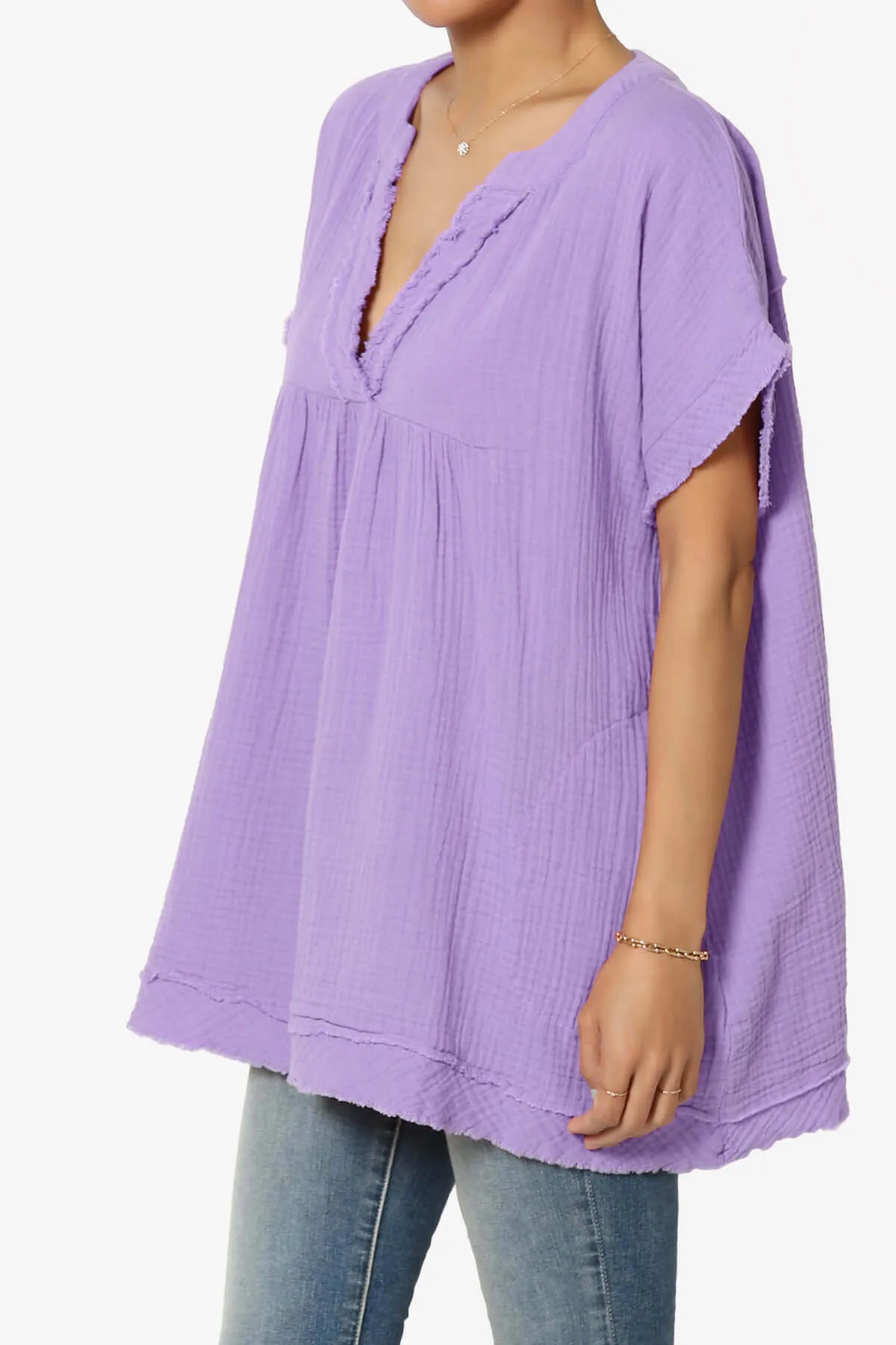 Milly Gauze V-Neck Babydoll Shirt Tunic PLUS
