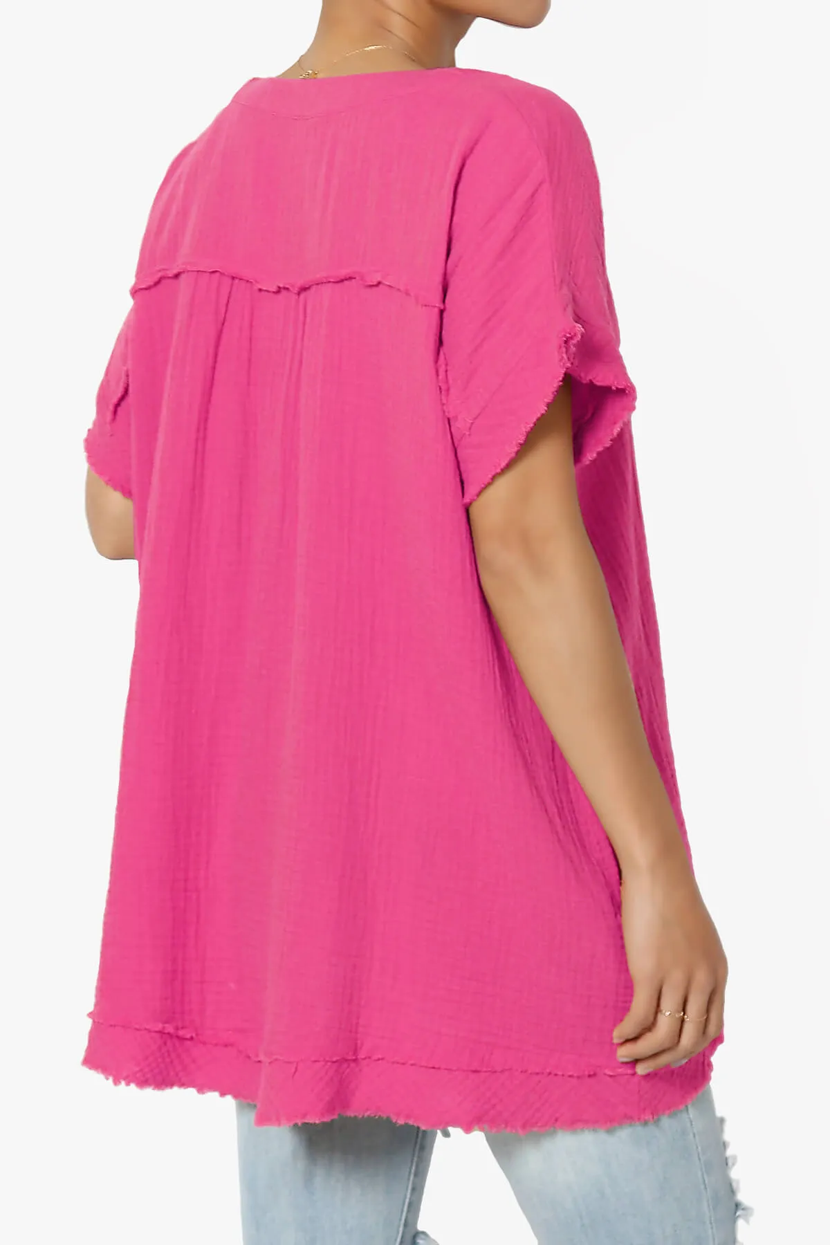 Milly Gauze V-Neck Babydoll Shirt Tunic PLUS