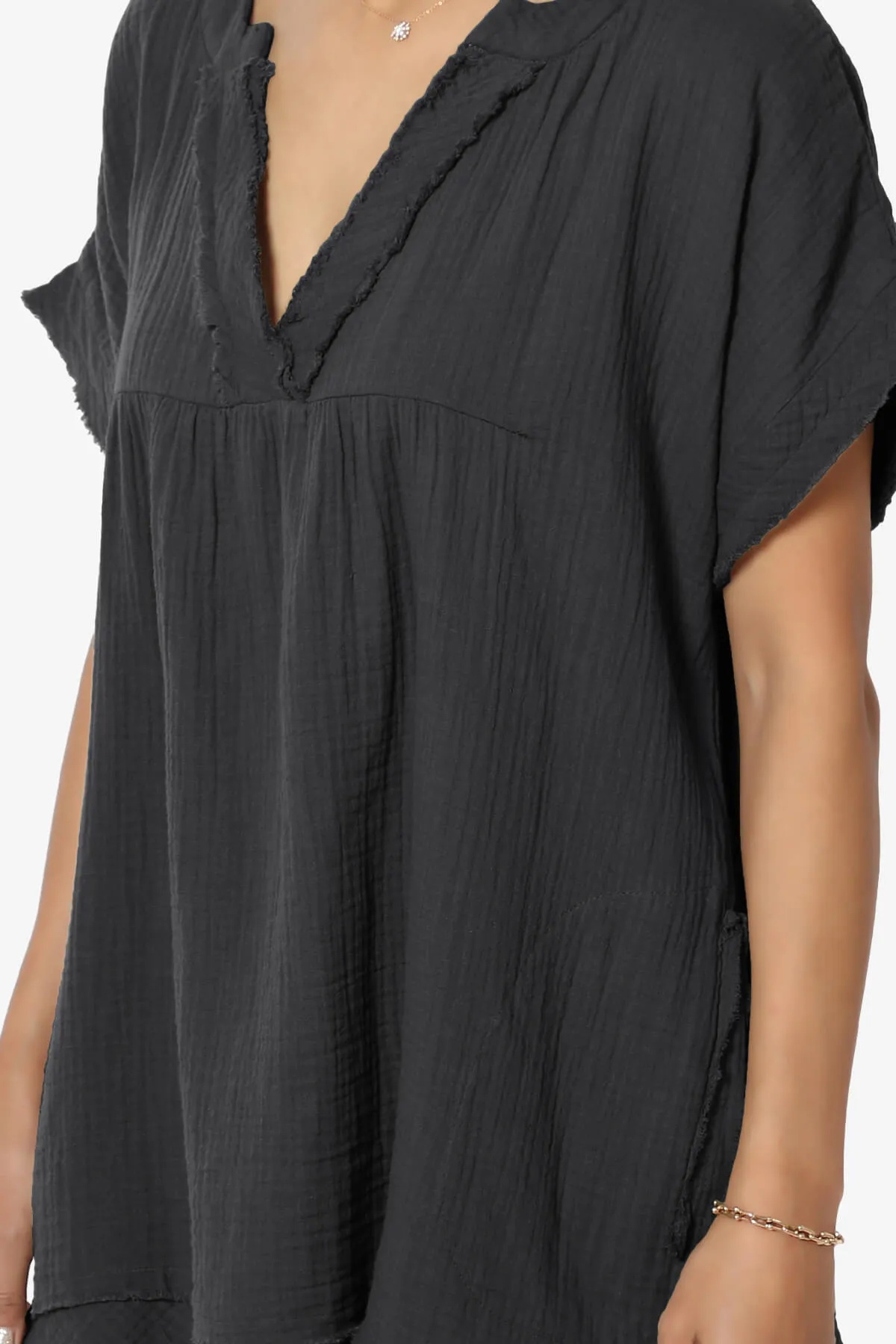 Milly Gauze V-Neck Babydoll Shirt Tunic PLUS