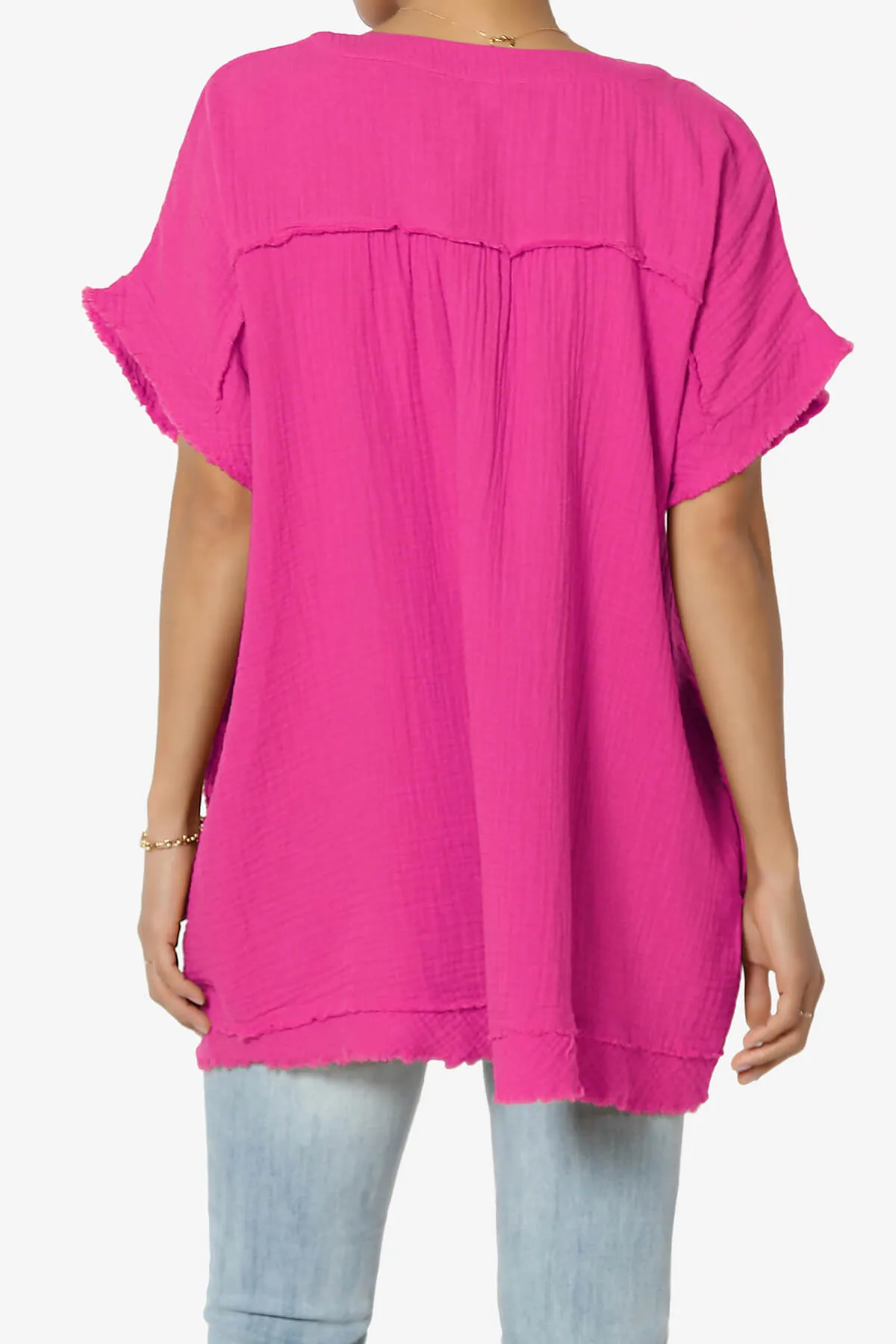 Milly Gauze V-Neck Babydoll Shirt Tunic PLUS