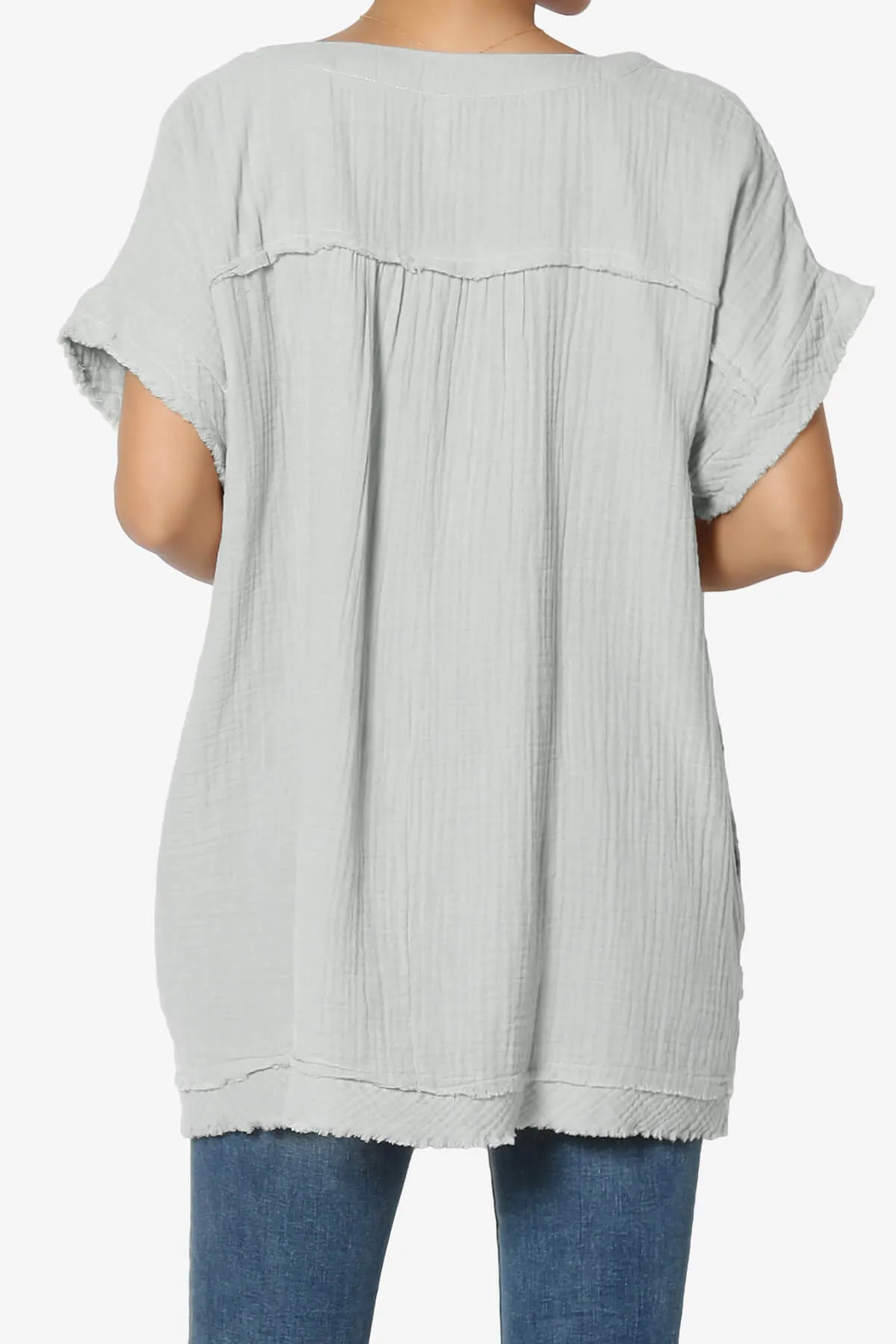 Milly Gauze V-Neck Babydoll Shirt Tunic PLUS