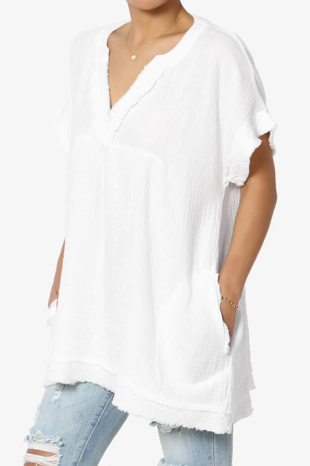 Milly Gauze V-Neck Babydoll Shirt Tunic PLUS