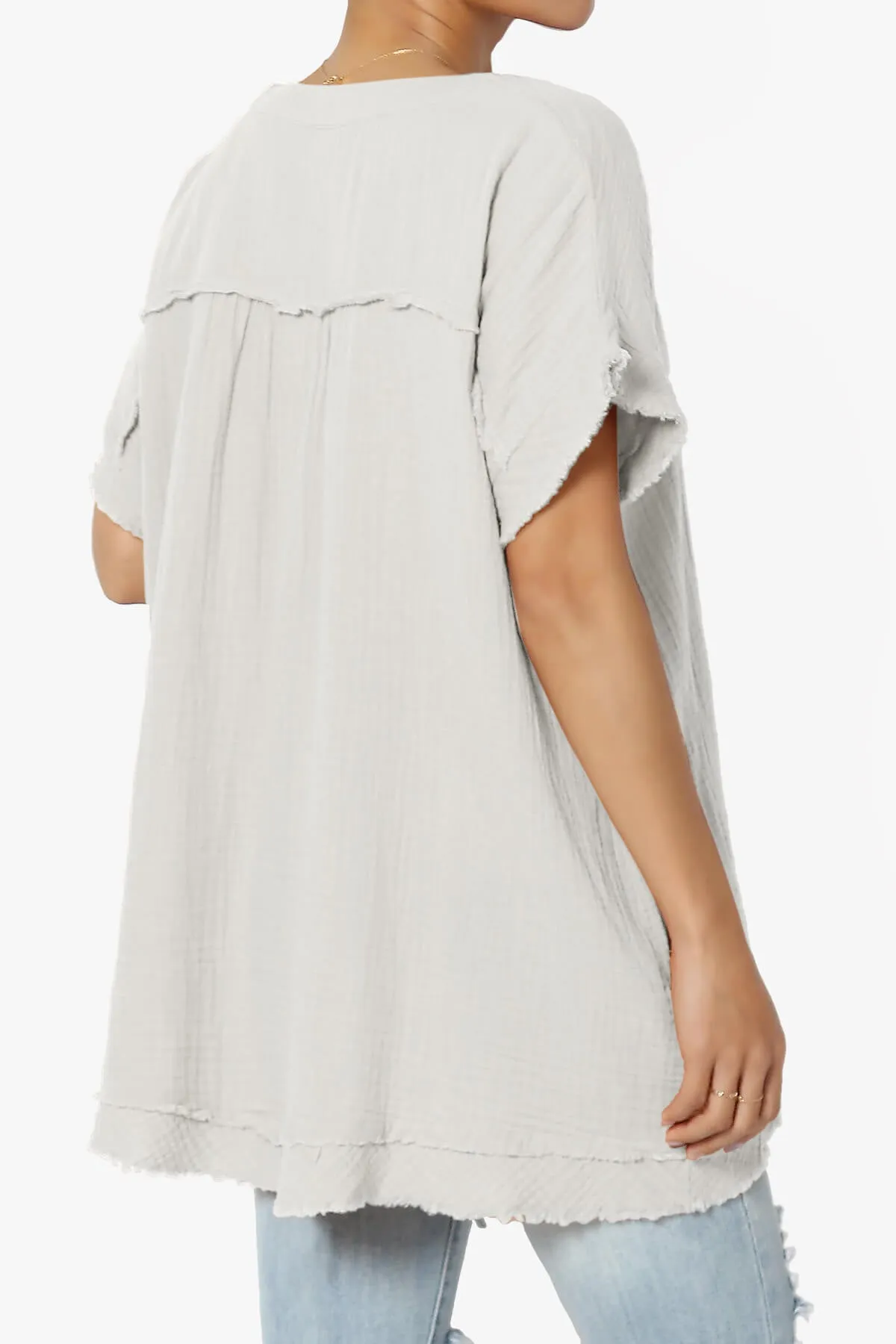 Milly Gauze V-Neck Babydoll Shirt Tunic PLUS