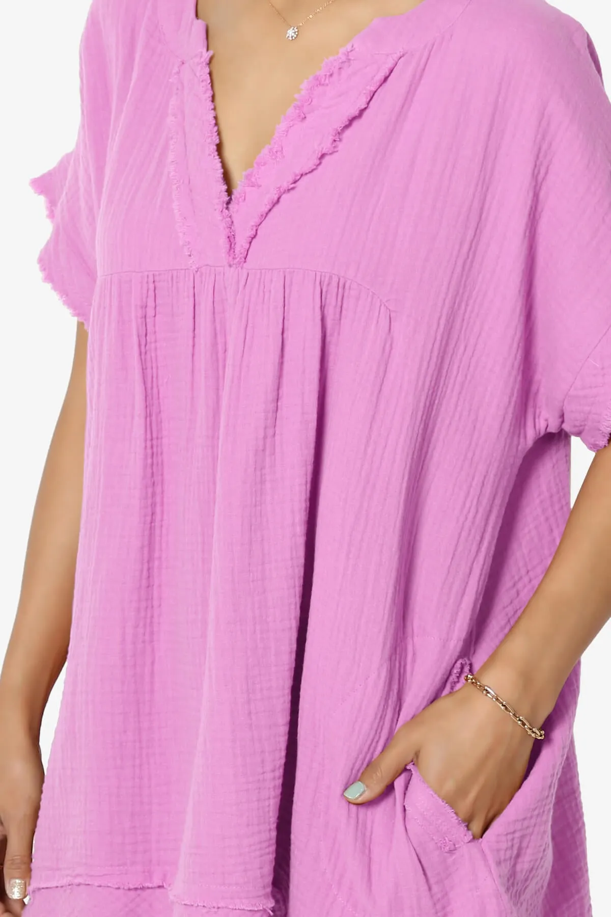 Milly Gauze V-Neck Babydoll Shirt Tunic PLUS