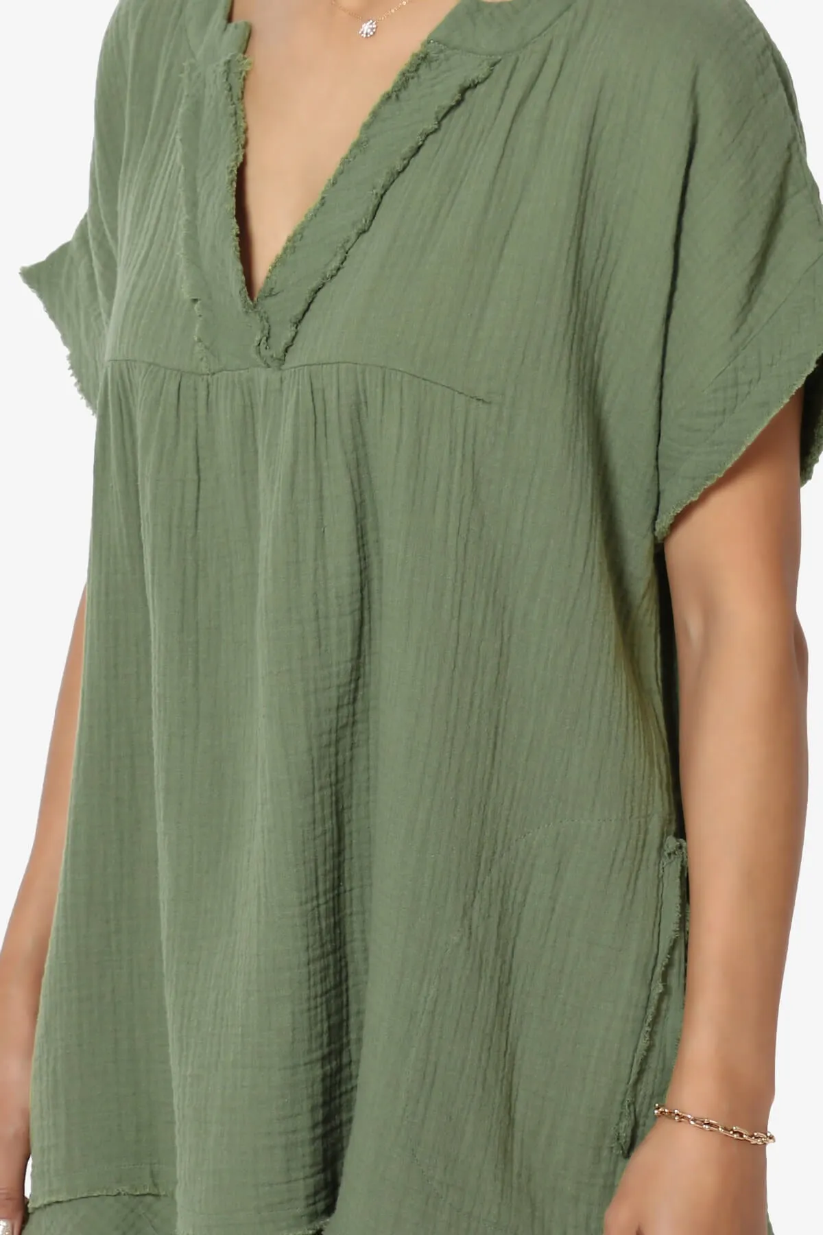 Milly Gauze V-Neck Babydoll Shirt Tunic PLUS