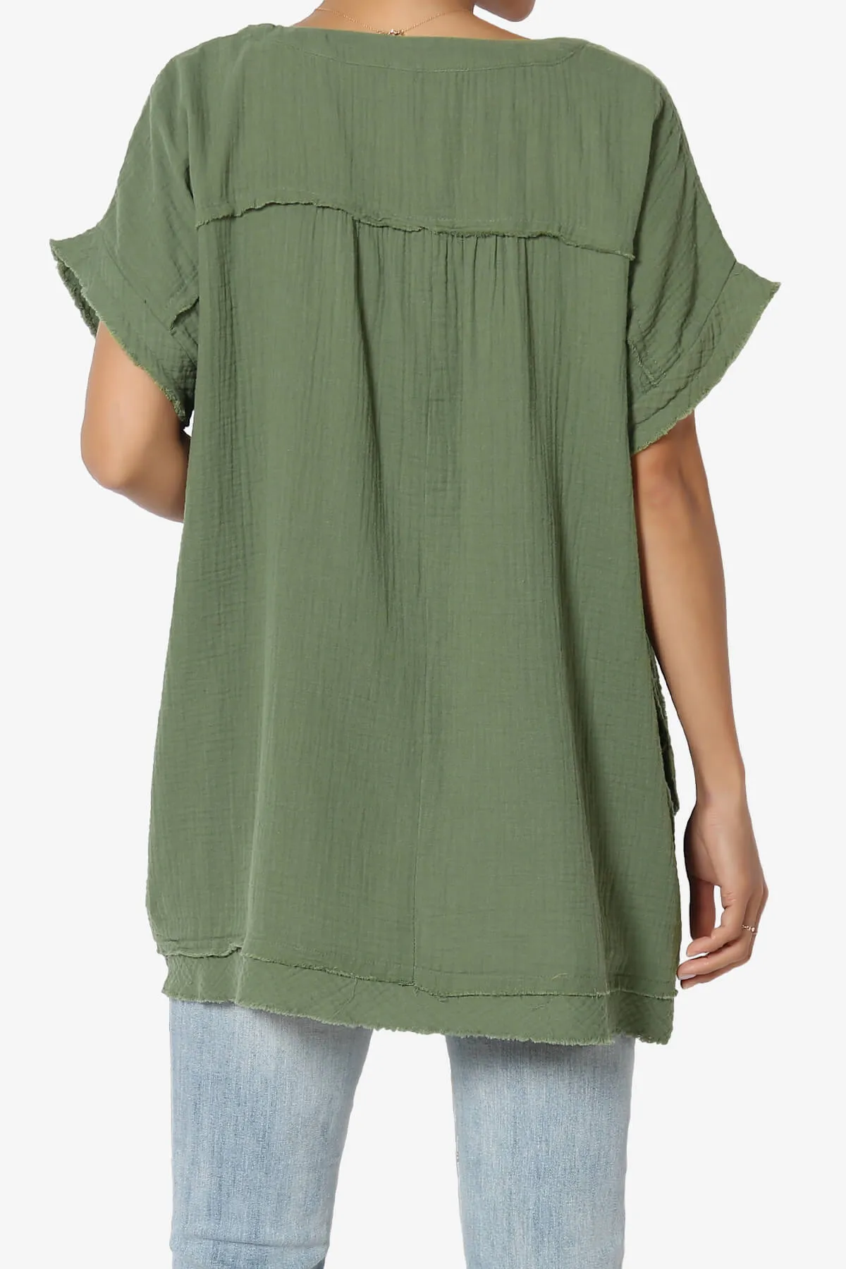 Milly Gauze V-Neck Babydoll Shirt Tunic PLUS