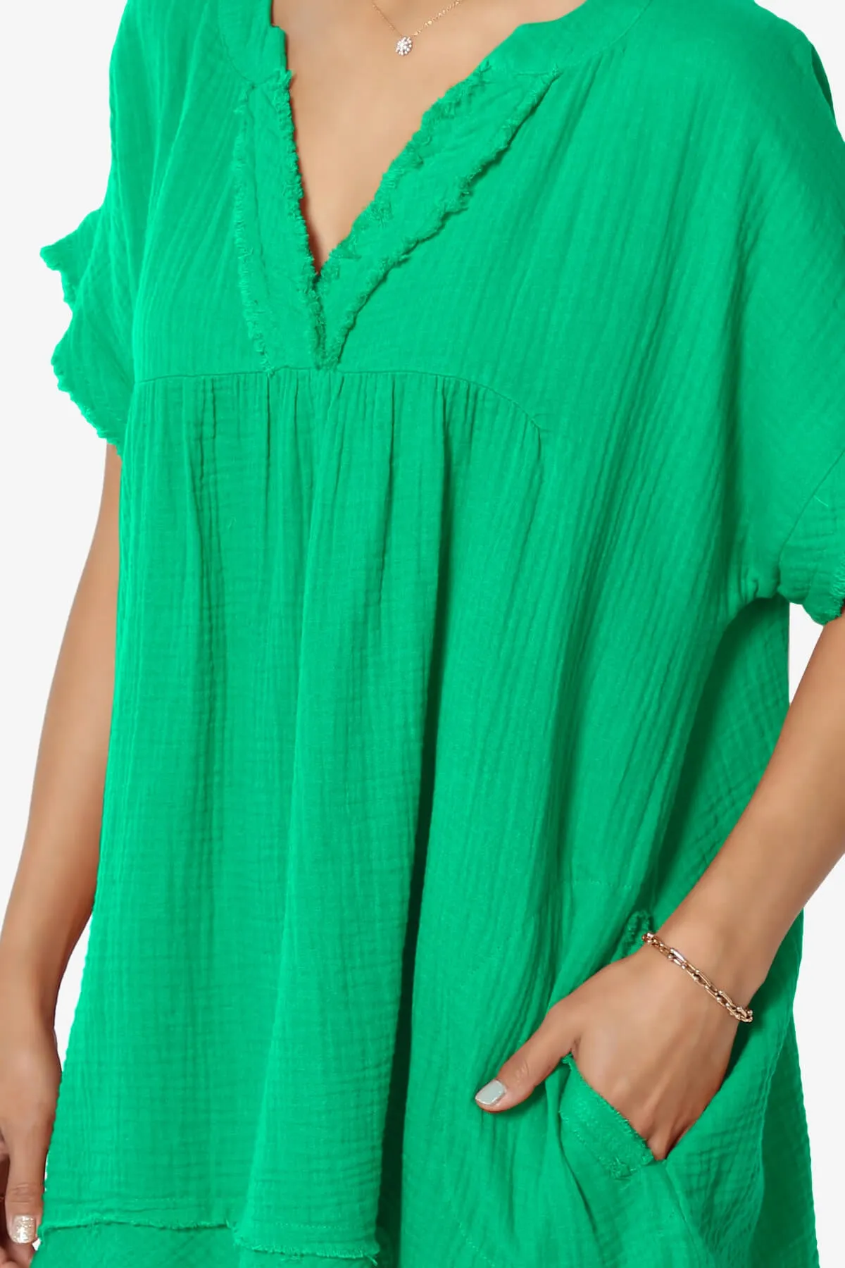 Milly Gauze V-Neck Babydoll Shirt Tunic PLUS