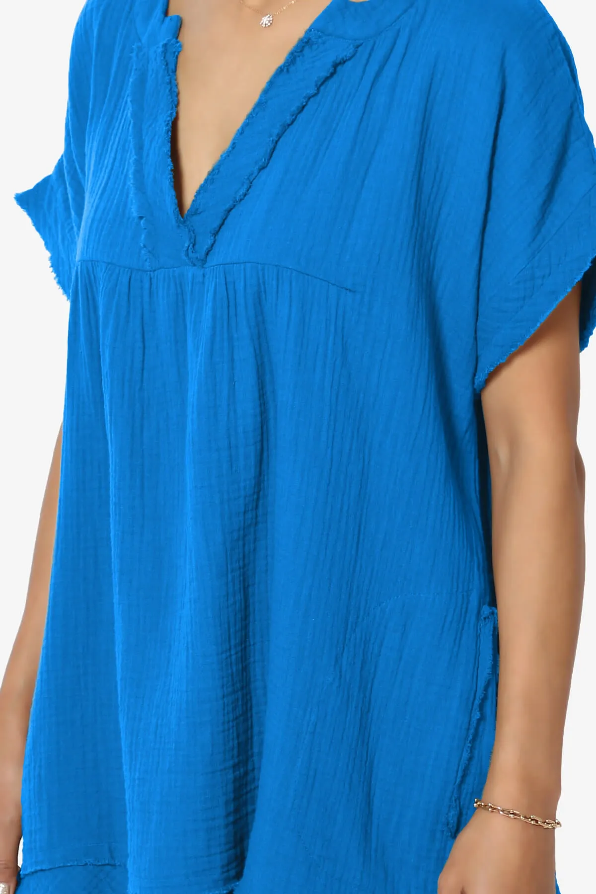 Milly Gauze V-Neck Babydoll Shirt Tunic PLUS