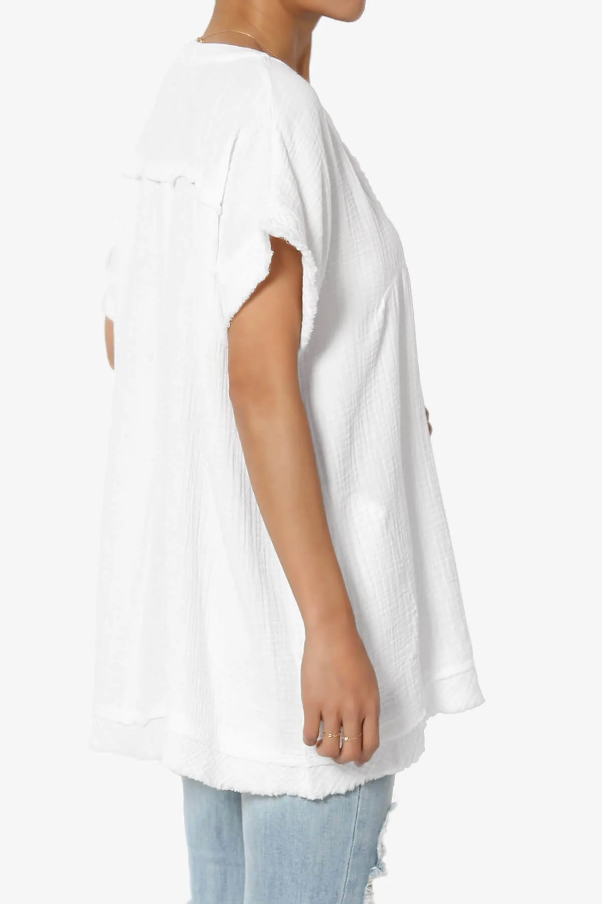 Milly Gauze V-Neck Babydoll Shirt Tunic PLUS
