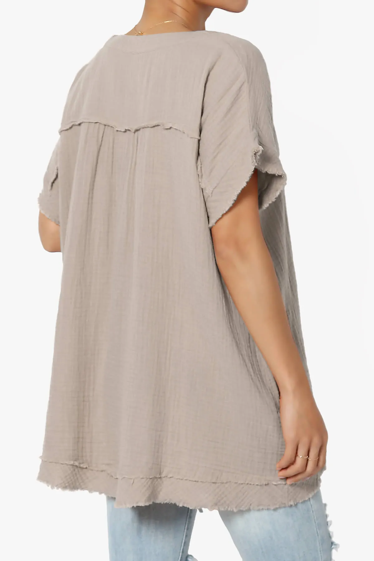 Milly Gauze V-Neck Babydoll Shirt Tunic PLUS