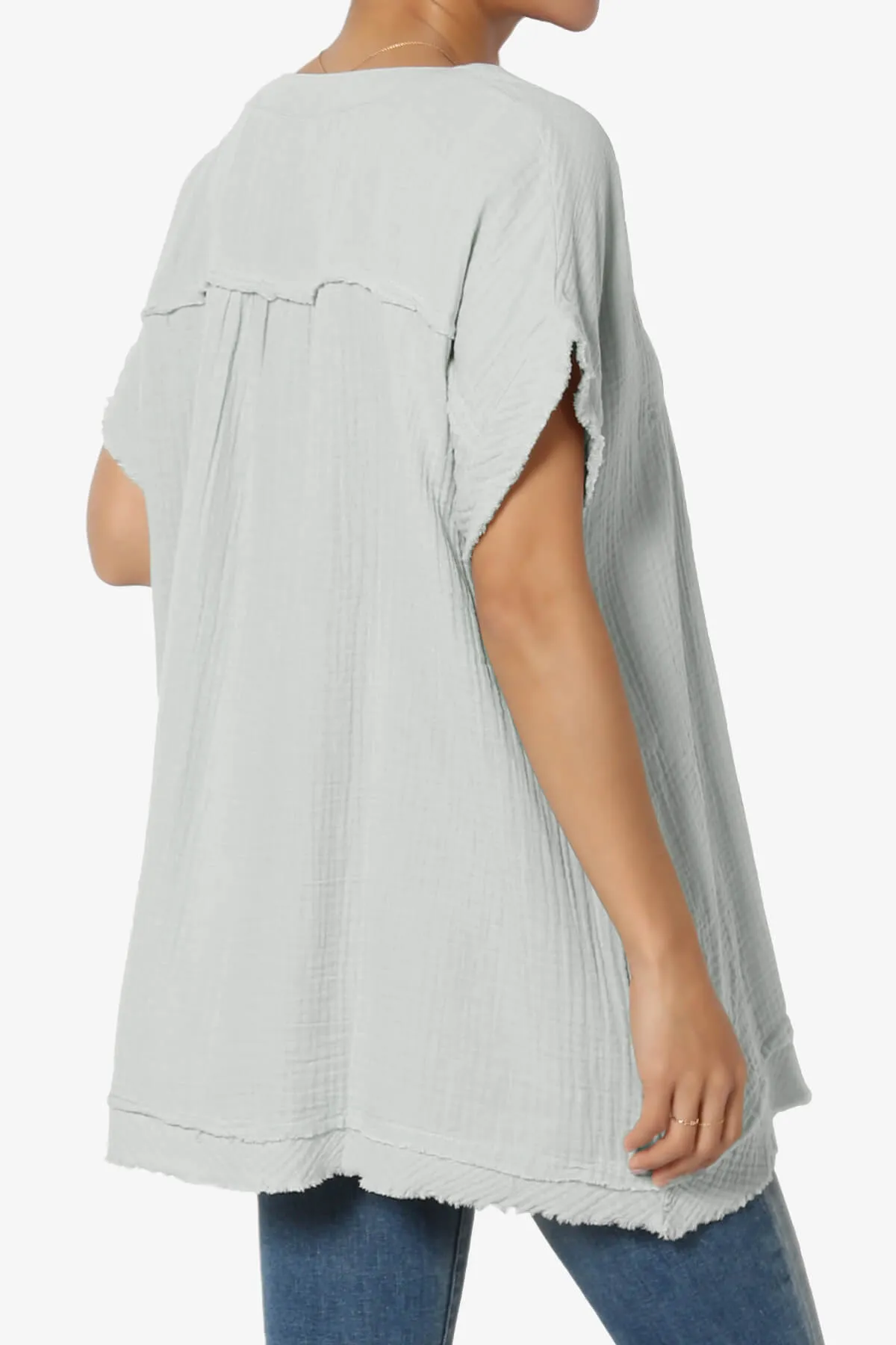 Milly Gauze V-Neck Babydoll Shirt Tunic PLUS