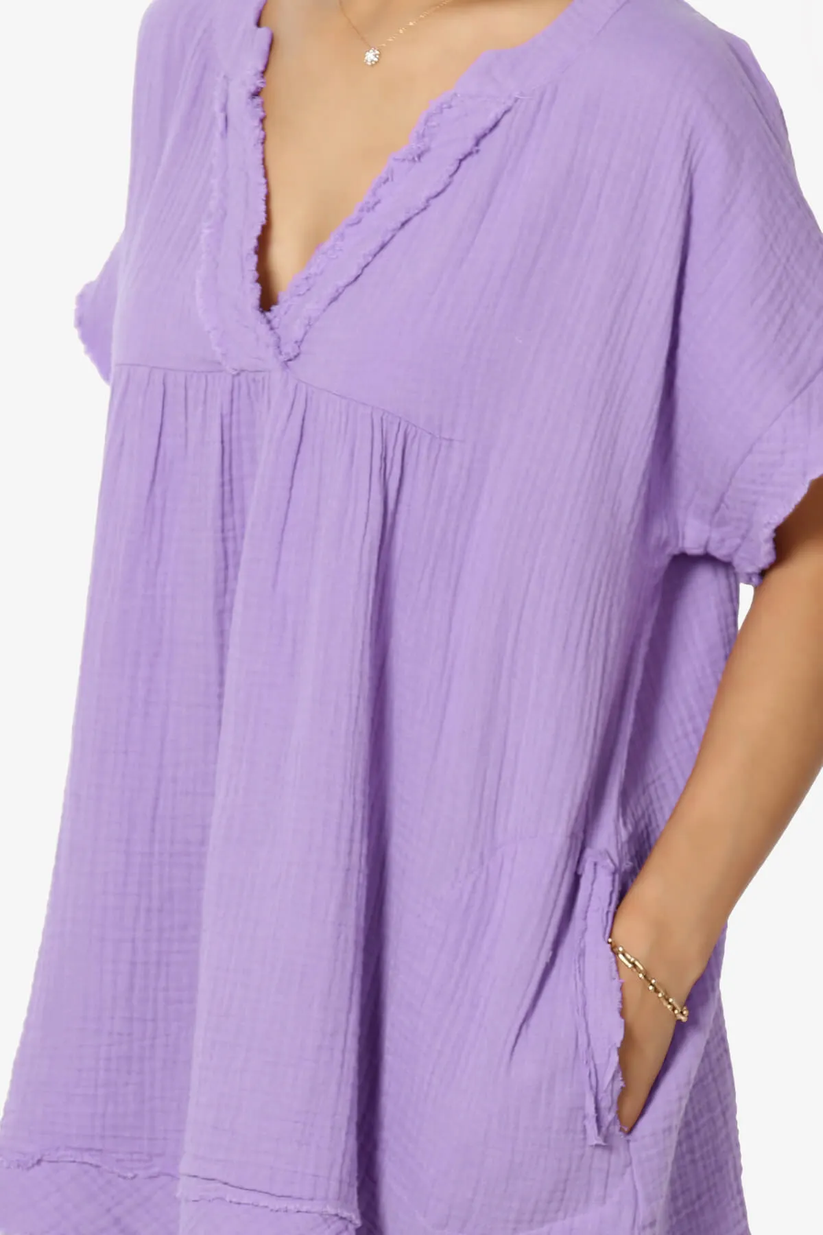 Milly Gauze V-Neck Babydoll Shirt Tunic PLUS