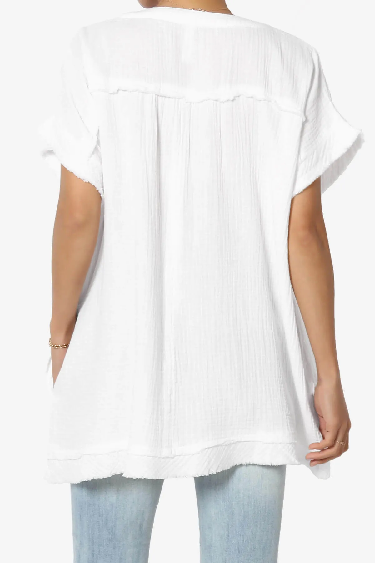 Milly Gauze V-Neck Babydoll Shirt Tunic PLUS
