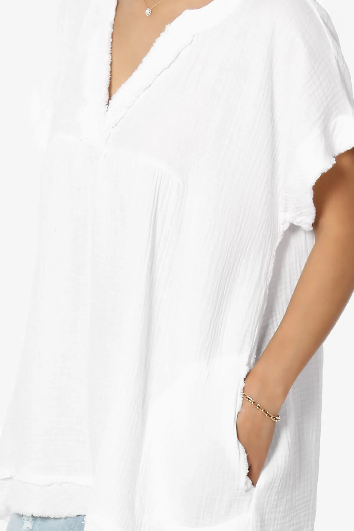 Milly Gauze V-Neck Babydoll Shirt Tunic PLUS