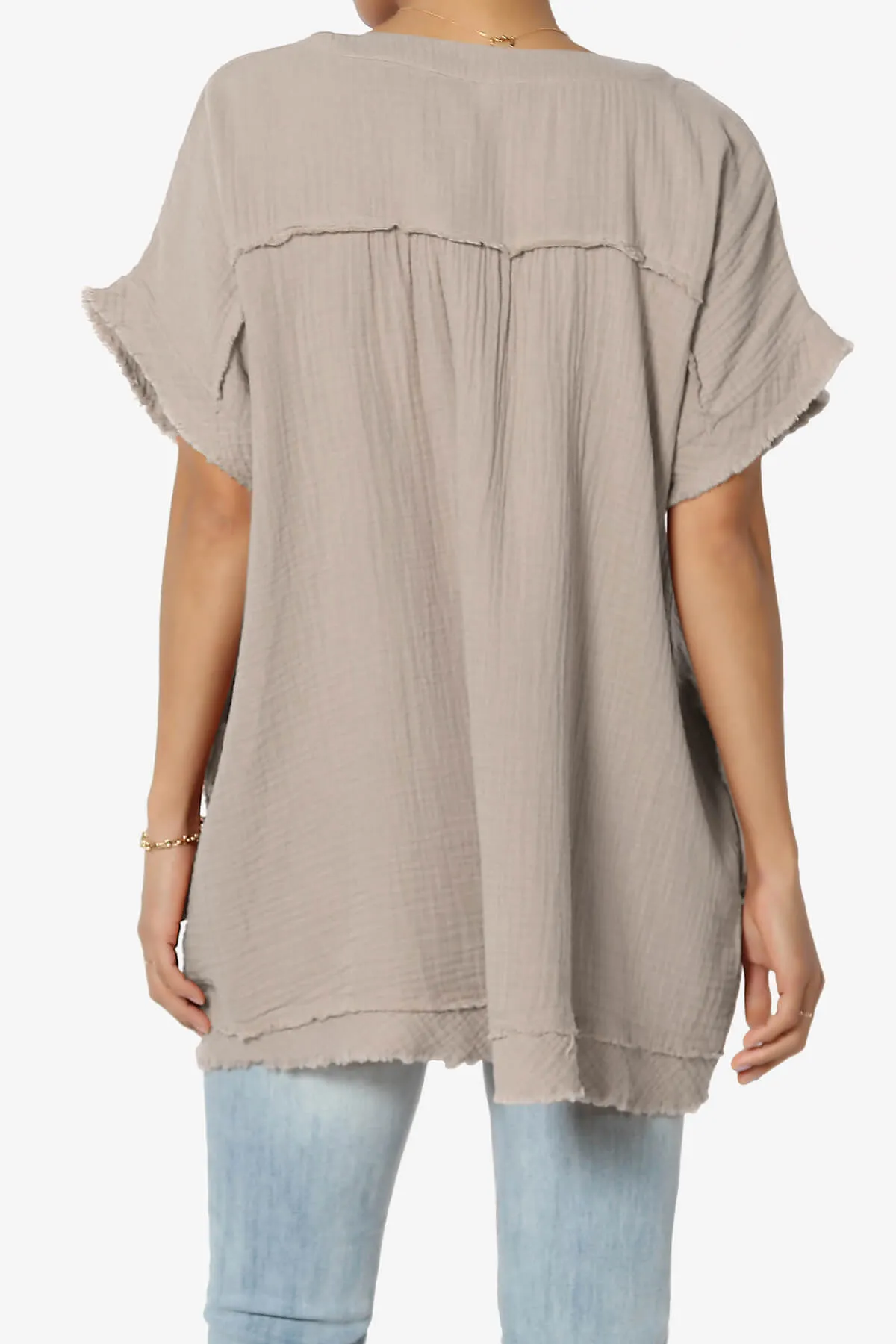 Milly Gauze V-Neck Babydoll Shirt Tunic PLUS