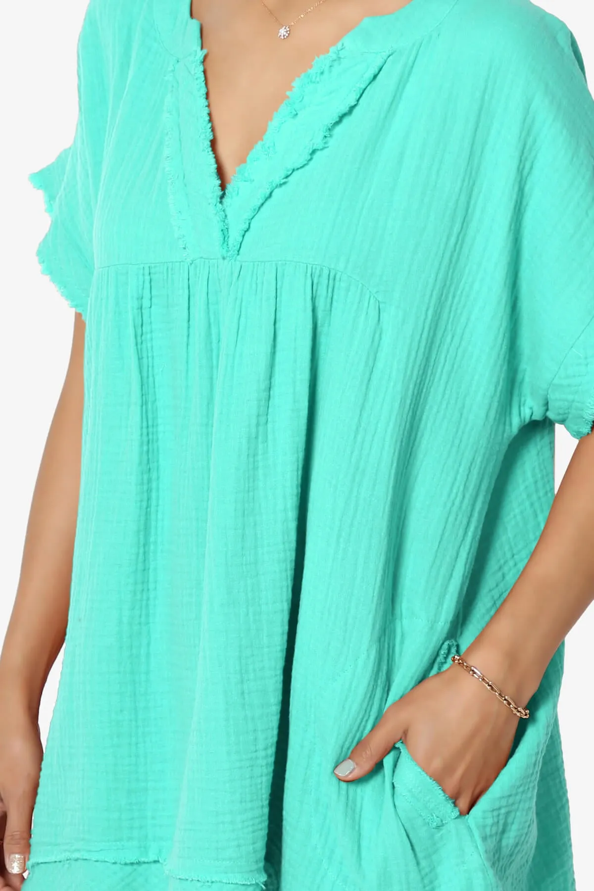 Milly Gauze V-Neck Babydoll Shirt Tunic PLUS