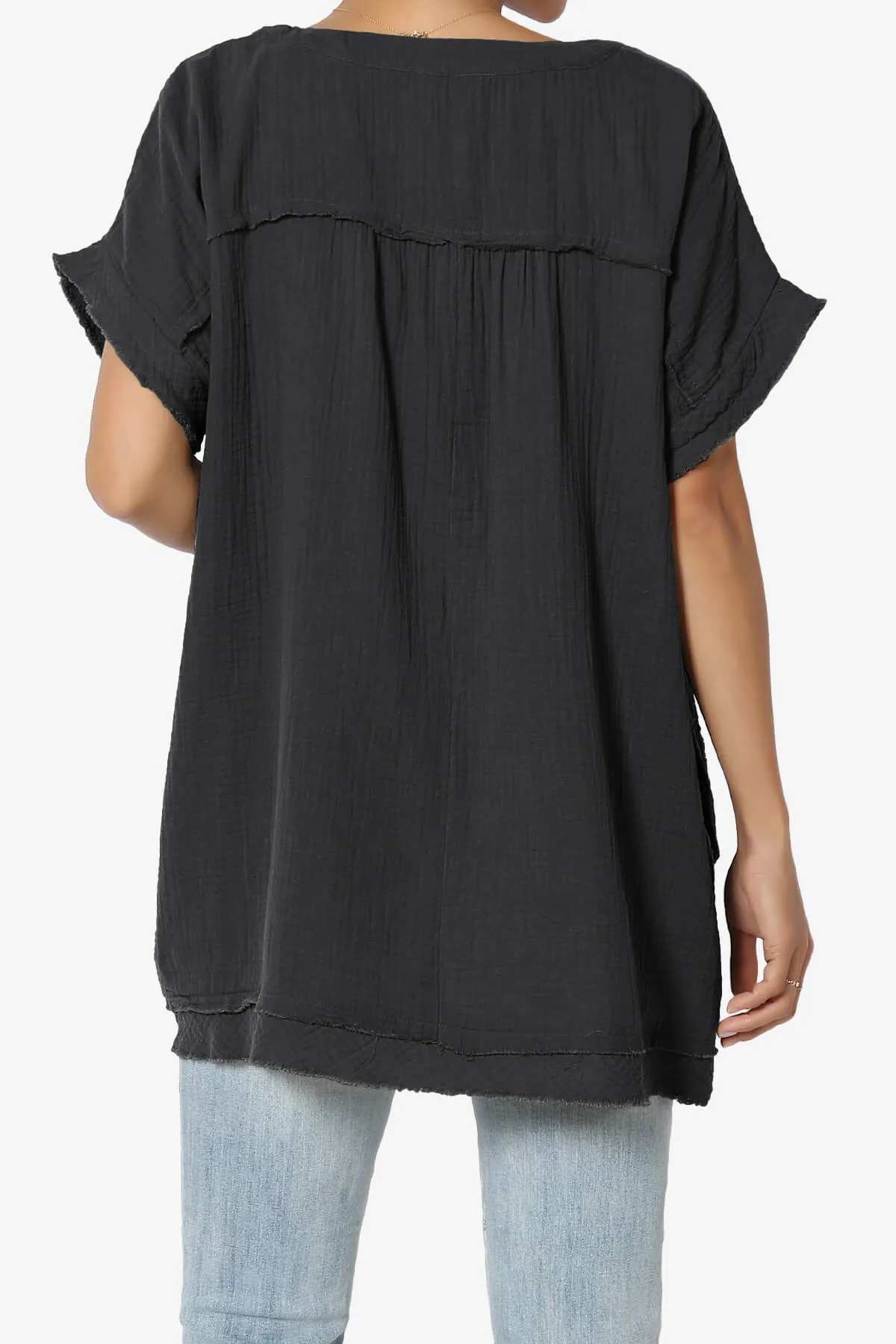 Milly Gauze V-Neck Babydoll Shirt Tunic PLUS
