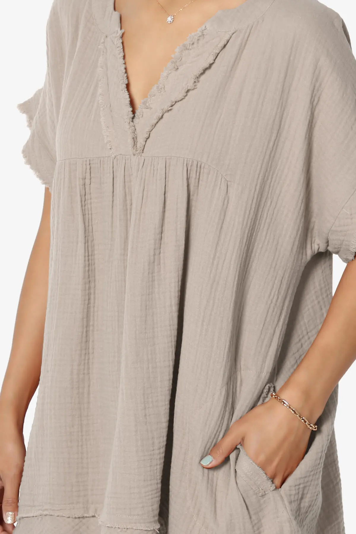 Milly Gauze V-Neck Babydoll Shirt Tunic PLUS