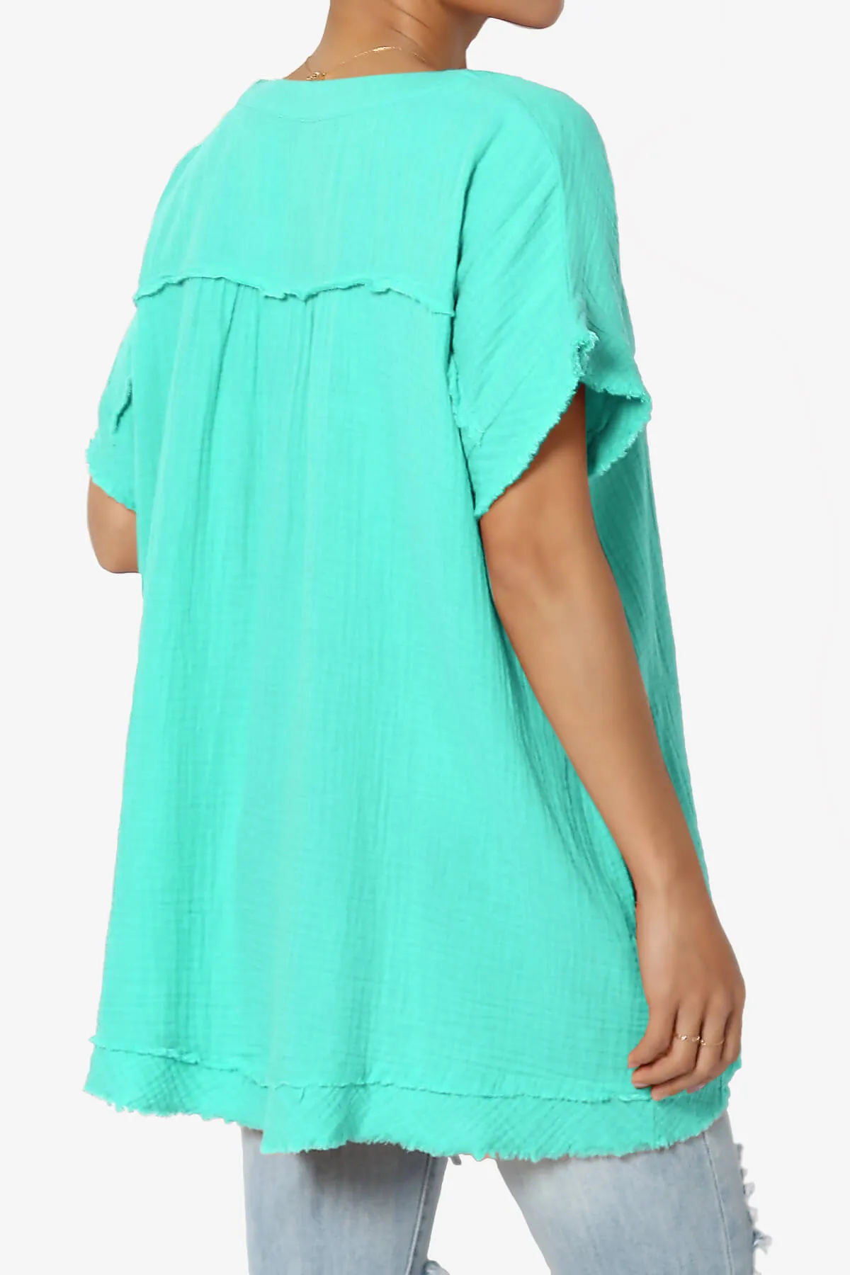 Milly Gauze V-Neck Babydoll Shirt Tunic PLUS