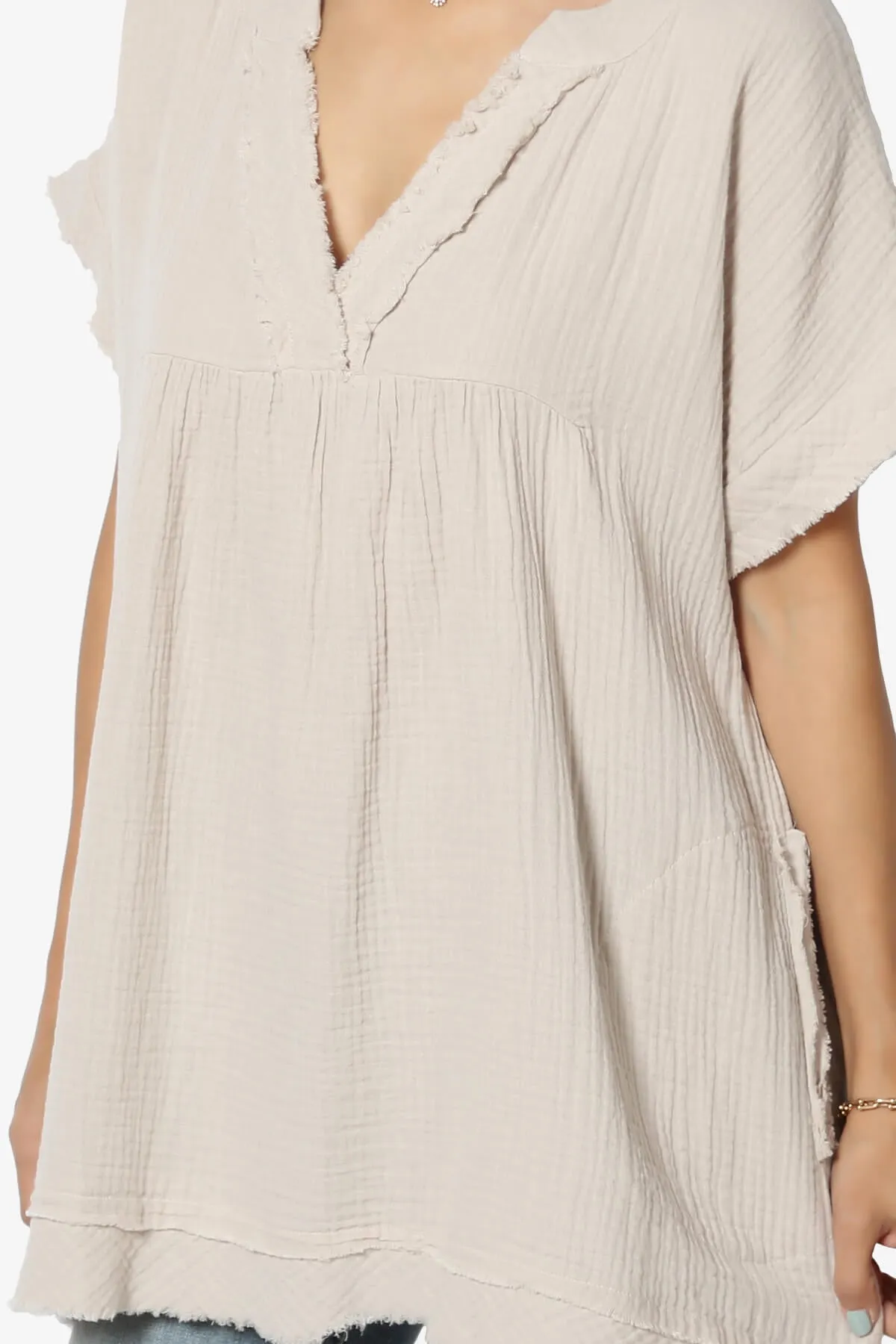 Milly Gauze V-Neck Babydoll Shirt Tunic PLUS